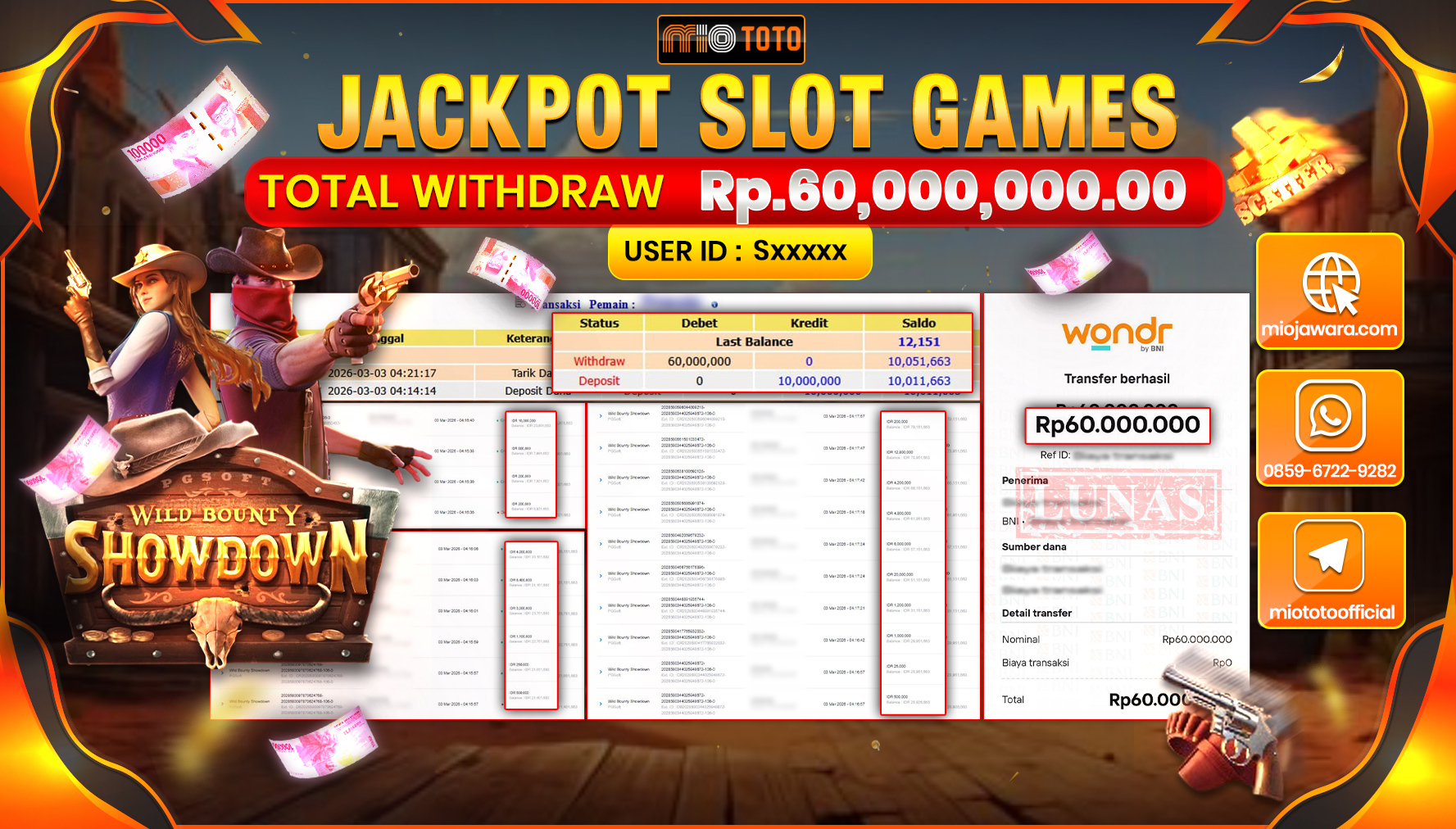 JACKPOT SLOT WILD BOUNTY SHOWDOWN Rp.60,000,000 DI BAYAR TUNAI !!!