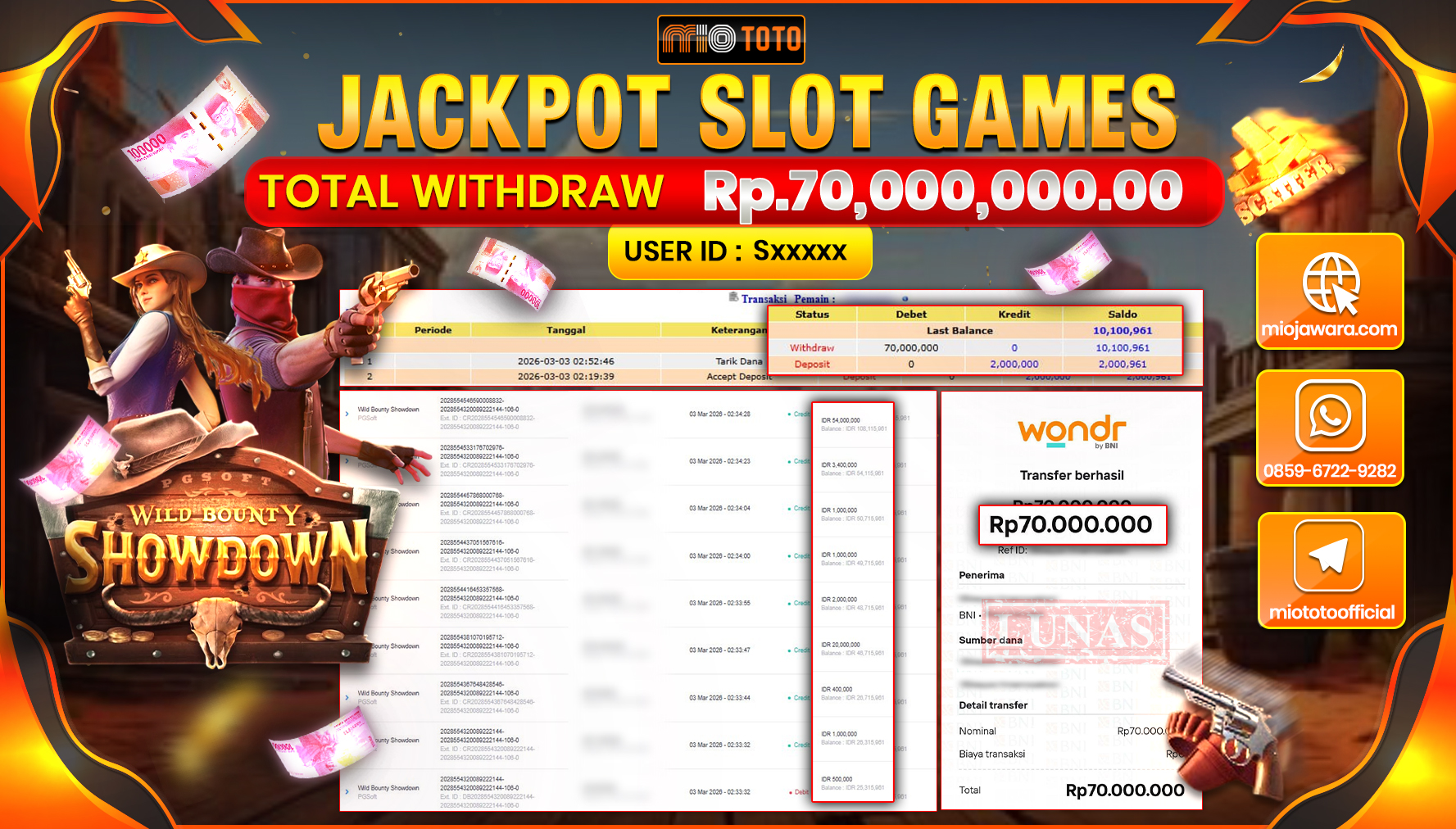 JACKPOT SLOT WILD BOUNTY SHOWDOWN Rp.70,000,000 DI BAYAR TUNAI !!!