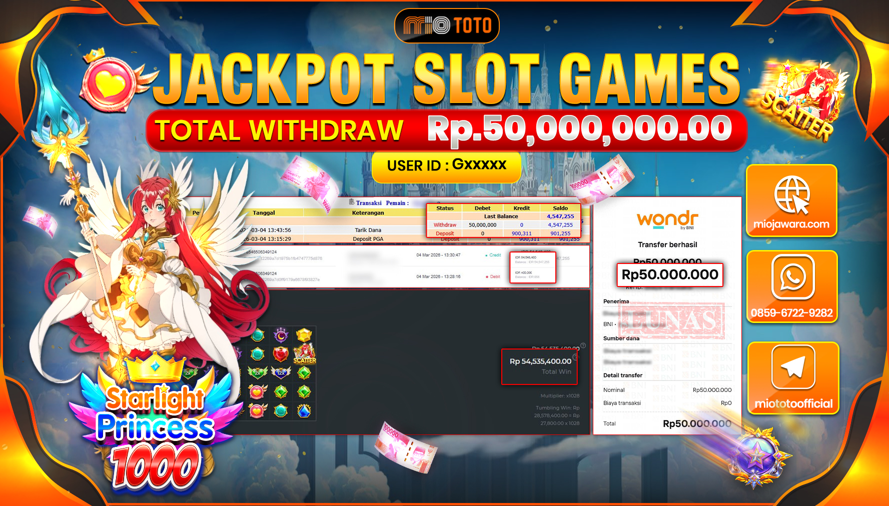 JACKPOT SLOT STARLIGHT PRINCESS 1000 Rp.50,000,000 DI BAYAR TUNAI !!!