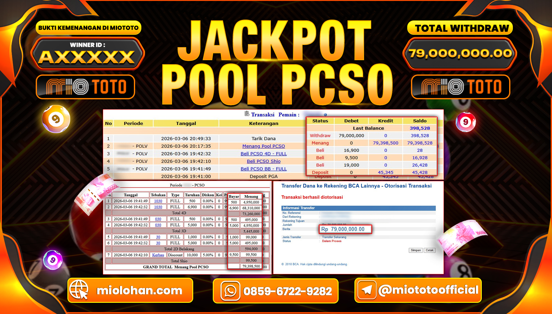 JACKPOT TOGEL PCSO POOLS Rp.79,000,000 DI BAYAR TUNAI !!!