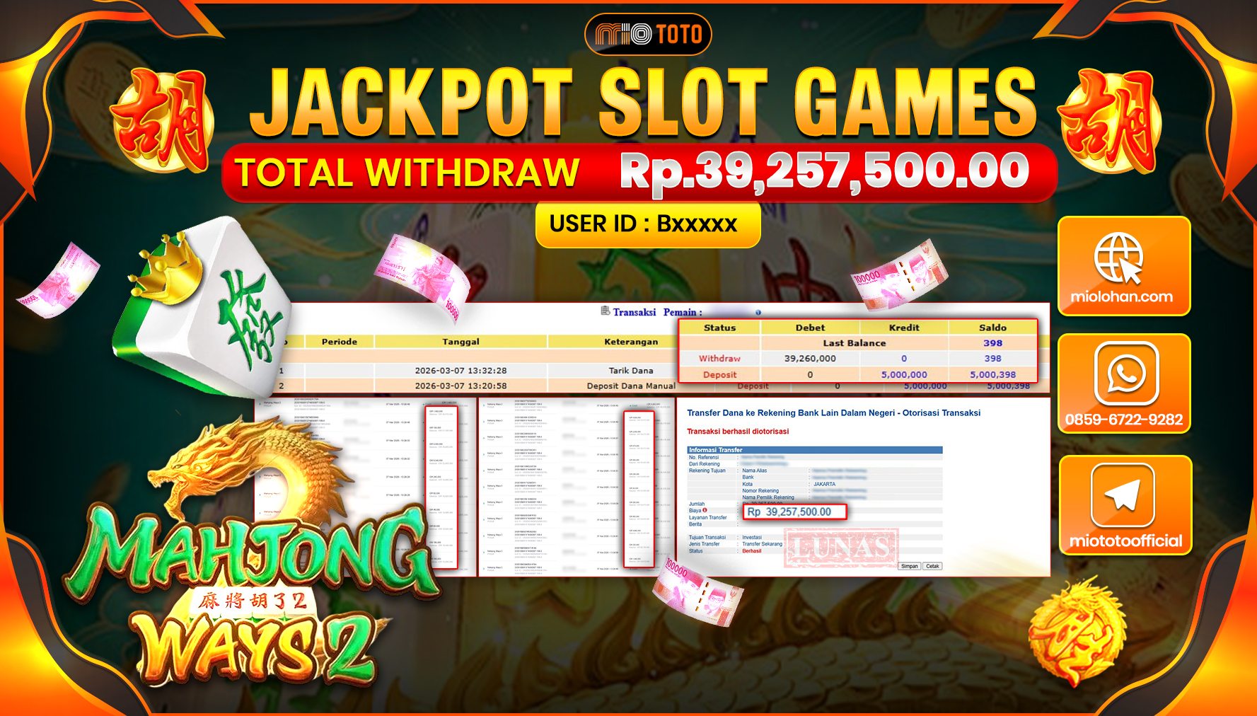 JACKPOT SLOT MAHJONG WAYS 2 Rp.39,257,500 DI BAYAR TUNAI !!!
