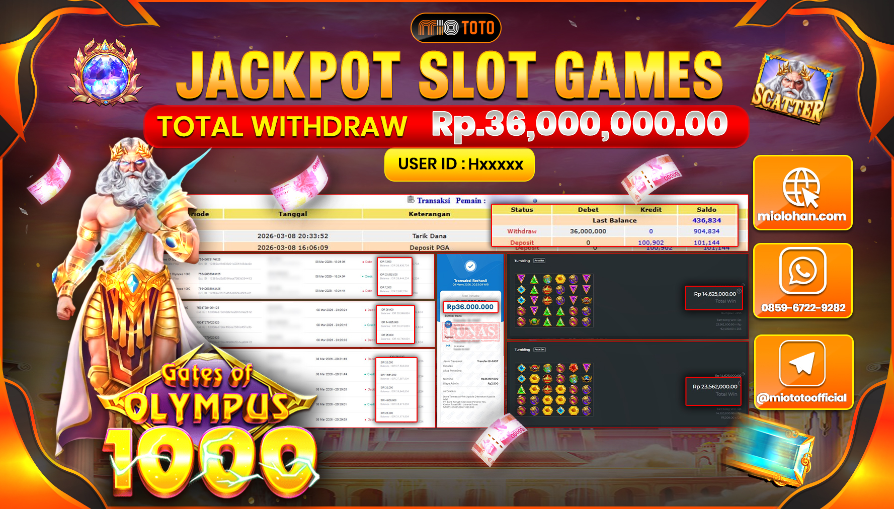 JACKPOT SLOT GATES OF OLYMPUS 1000 Rp.36,000,000 DI BAYAR TUNAI !!!