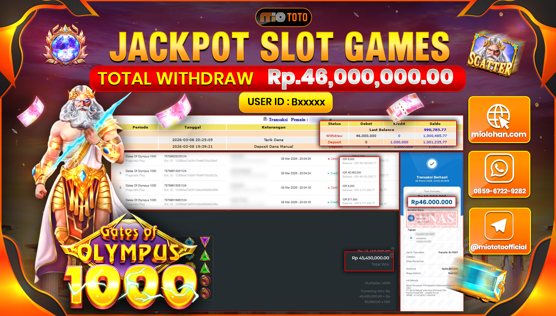 JACKPOT SLOT GATES OF OLYMPUS 1000 Rp.46,000,000 DI BAYAR TUNAI !!!