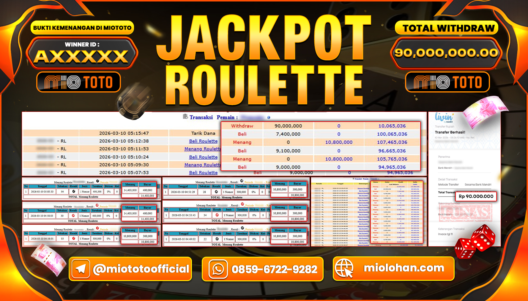 JACKPOT LIVE GAME ROULETTE Rp.90,000,000 DI BAYAR TUNAI !!!
