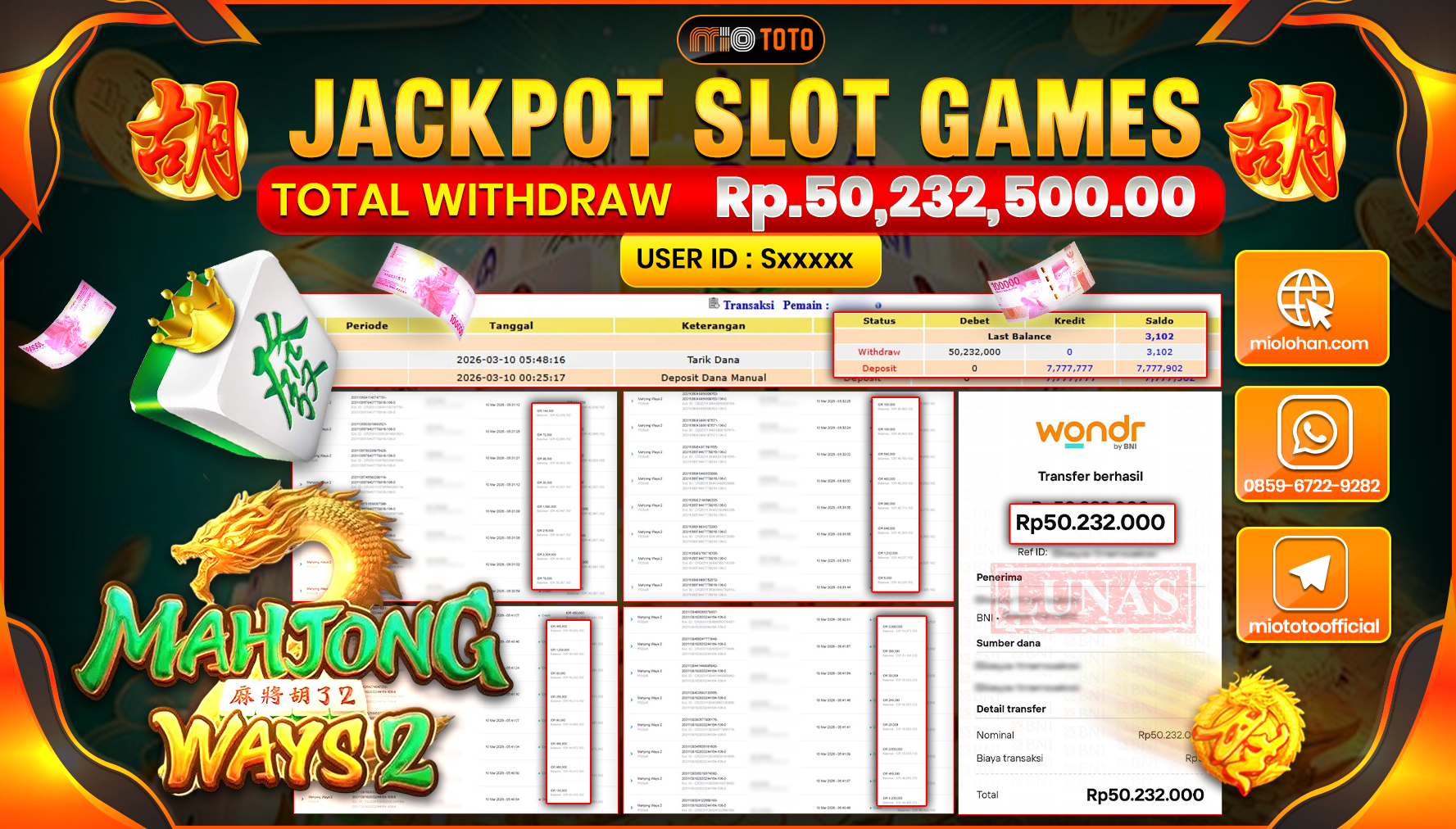 JACKPOT SLOT MAHJONG WAYS 2 Rp.50,232,500 DI BAYAR TUNAI !!!