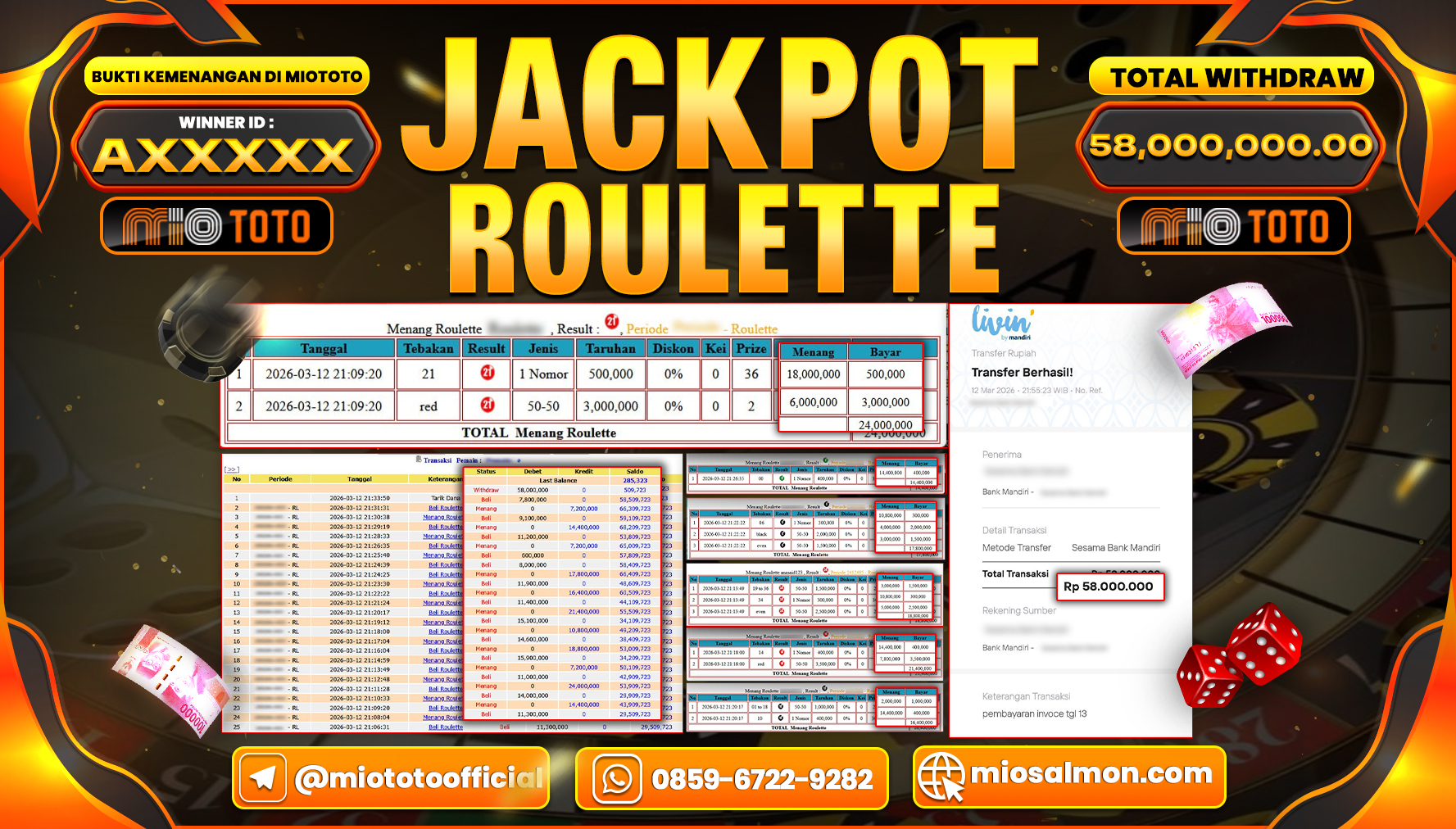 JACKPOT LIVE GAME ROULETTE Rp.58,000,000 DI BAYAR TUNAI !!!