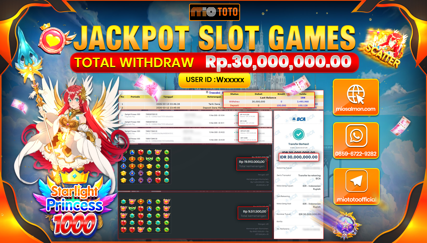 JACKPOT SLOT STARLIGHT PRINCESS 1000 Rp.30,000,000 DI BAYAR TUNAI !!!