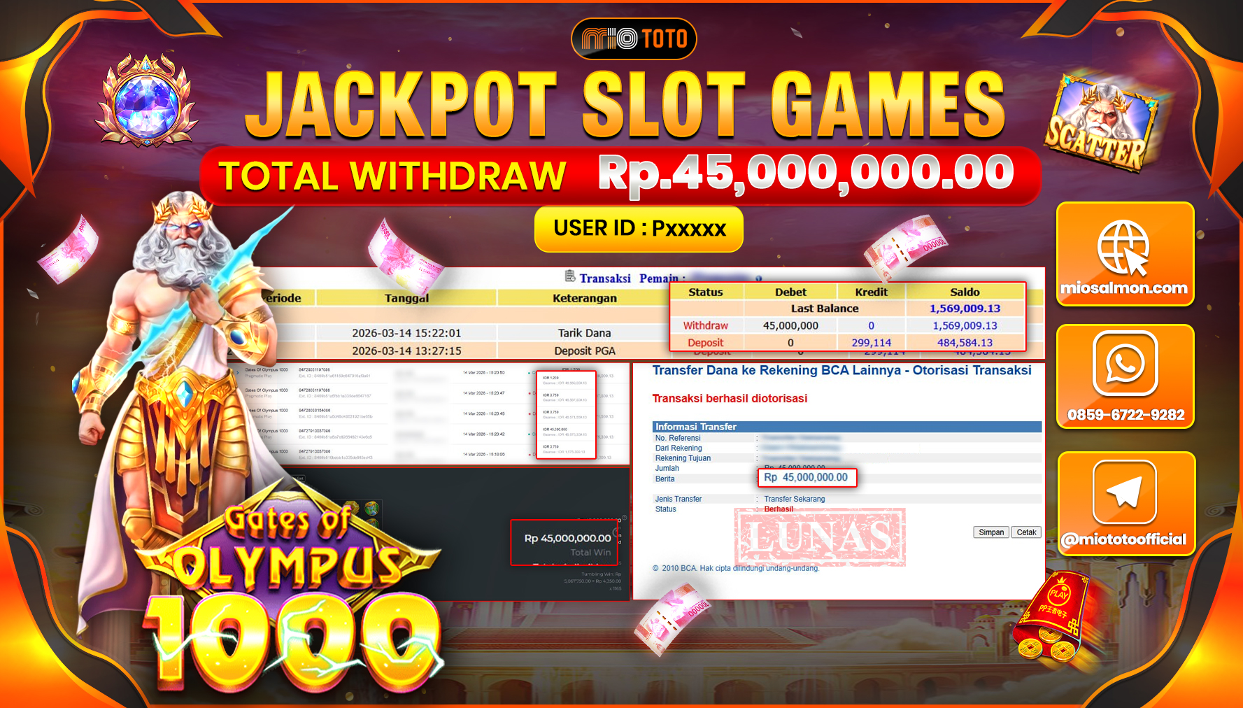 JACKPOT SLOT GATES OF OLYMPUS 1000 Rp.45,000,000 DI BAYAR TUNAI !!!