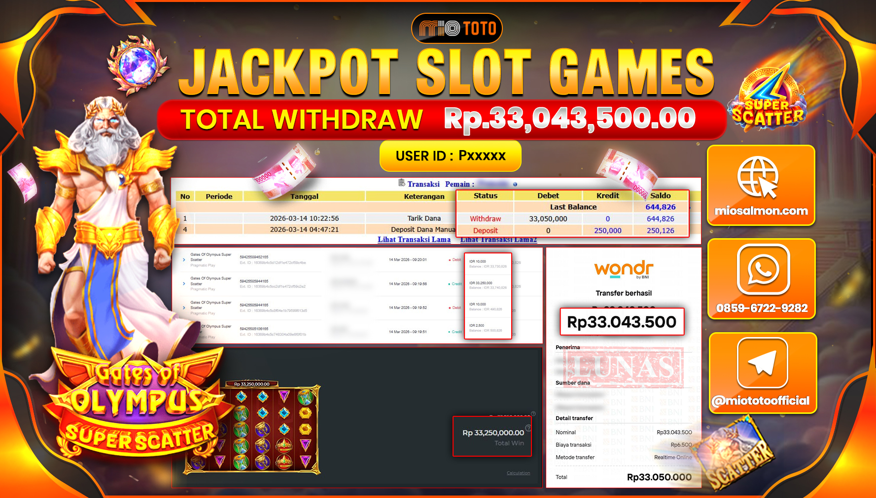 JACKPOT SLOT GATES OF OLYMPUS SUPER SCATTER Rp.33,043,500 DI BAYAR TUNAI !!!