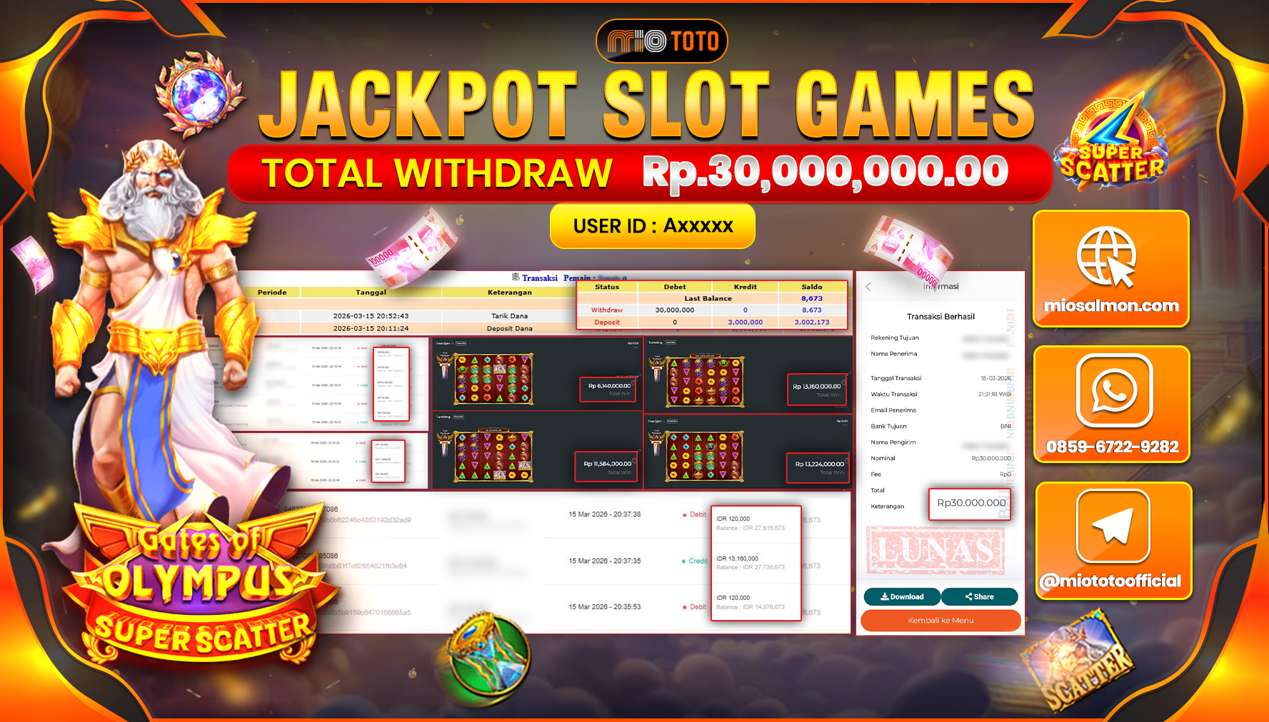 JACKPOT SLOT GATES OF OLYMPUS SUPER SCATTER Rp.30,000,000 DI BAYAR TUNAI !!!