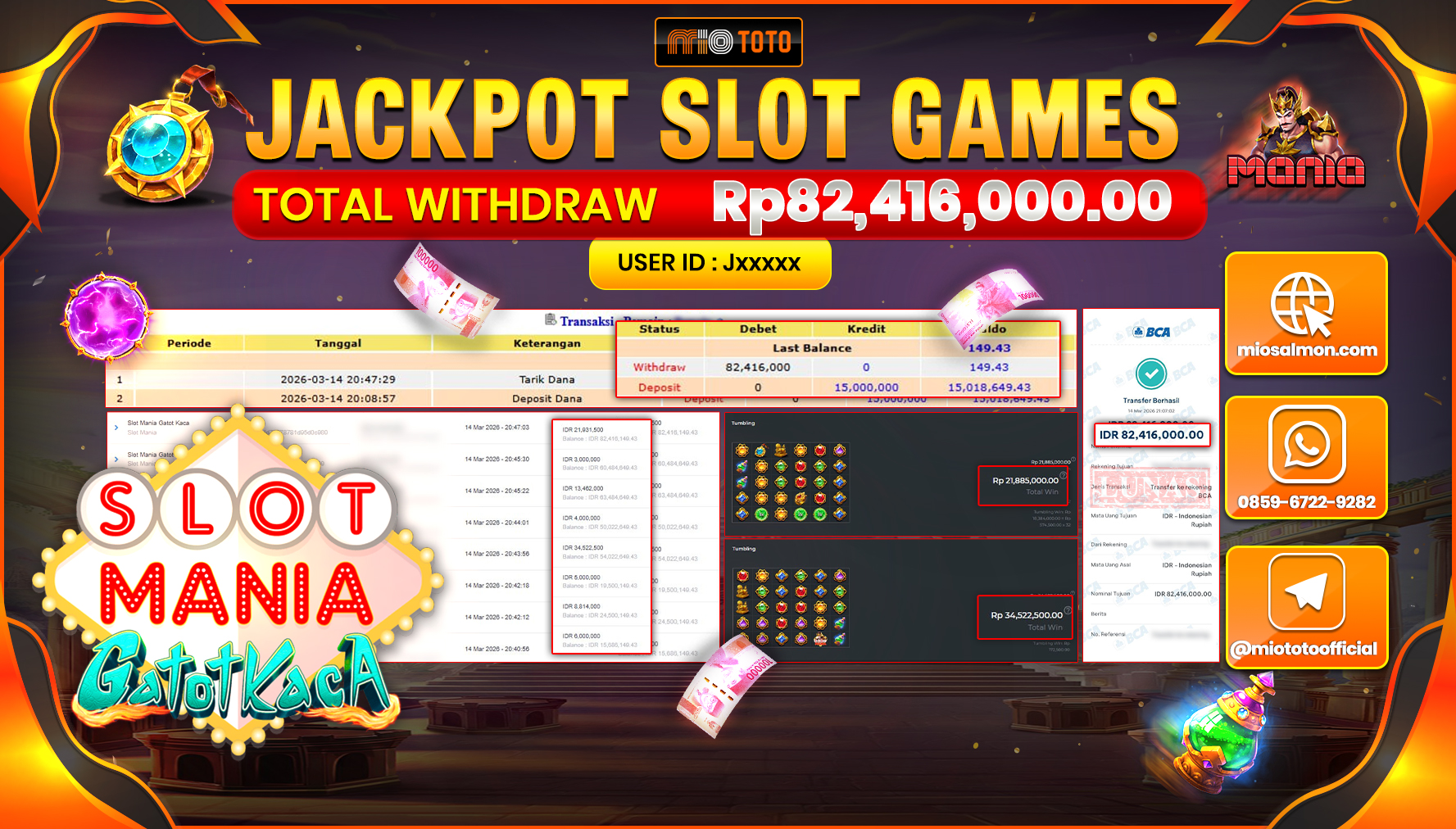 JACKPOT SLOT MANIA GATOT KACA Rp.82,416,000 DI BAYAR TUNAI !!!