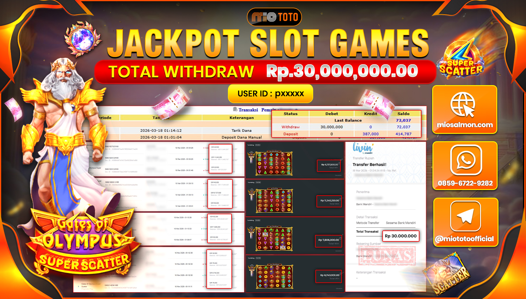 JACKPOT SLOT GATES OF OLYMPUS SUPER SCATTER Rp.30,000,000 DI BAYAR TUNAI !!!