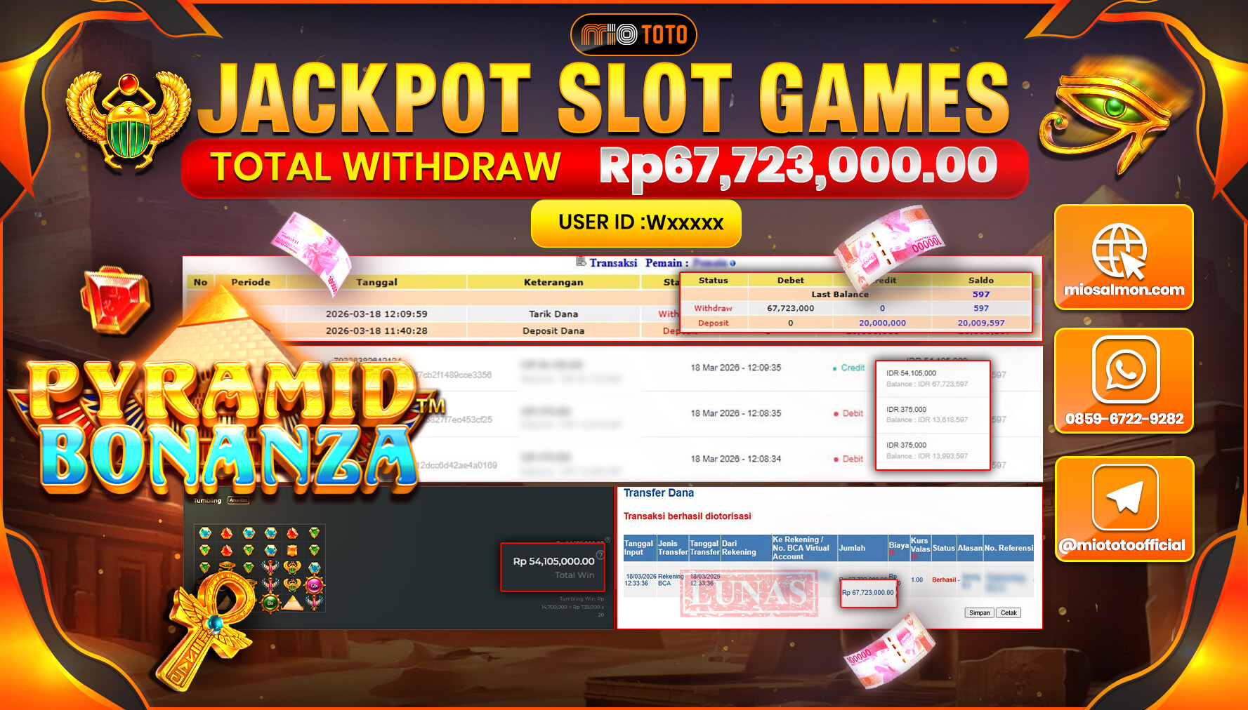JACKPOT SLOT PYRAMID BONANZA Rp.67,723,000 DI BAYAR TUNAI !!!