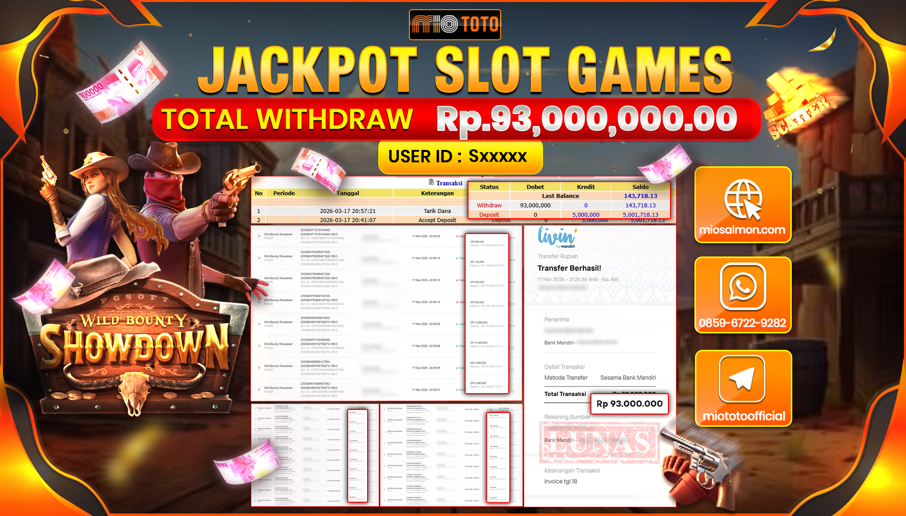 JACKPOT SLOT WILD BOUNTY SHOWDOWN Rp.93,000,000 DI BAYAR TUNAI !!!