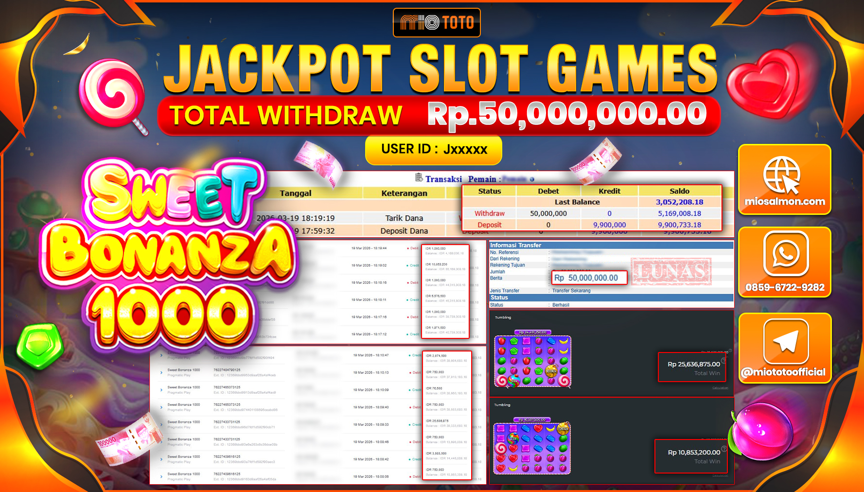 JACKPOT SLOT SWEET BONANZA 1000 Rp.50,000,000 DI BAYAR TUNAI !!!