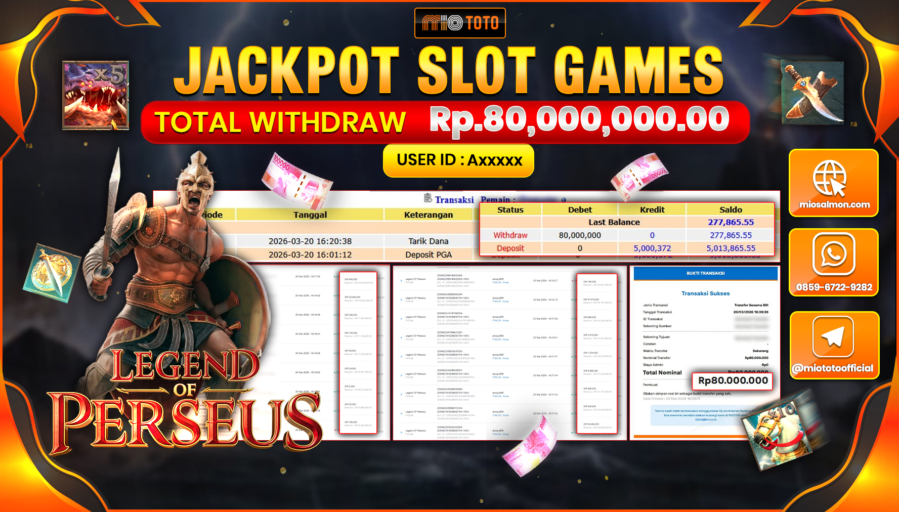 JACKPOT SLOT LEGEND OF PERSEUS Rp.80,000,000 DI BAYAR TUNAI !!!