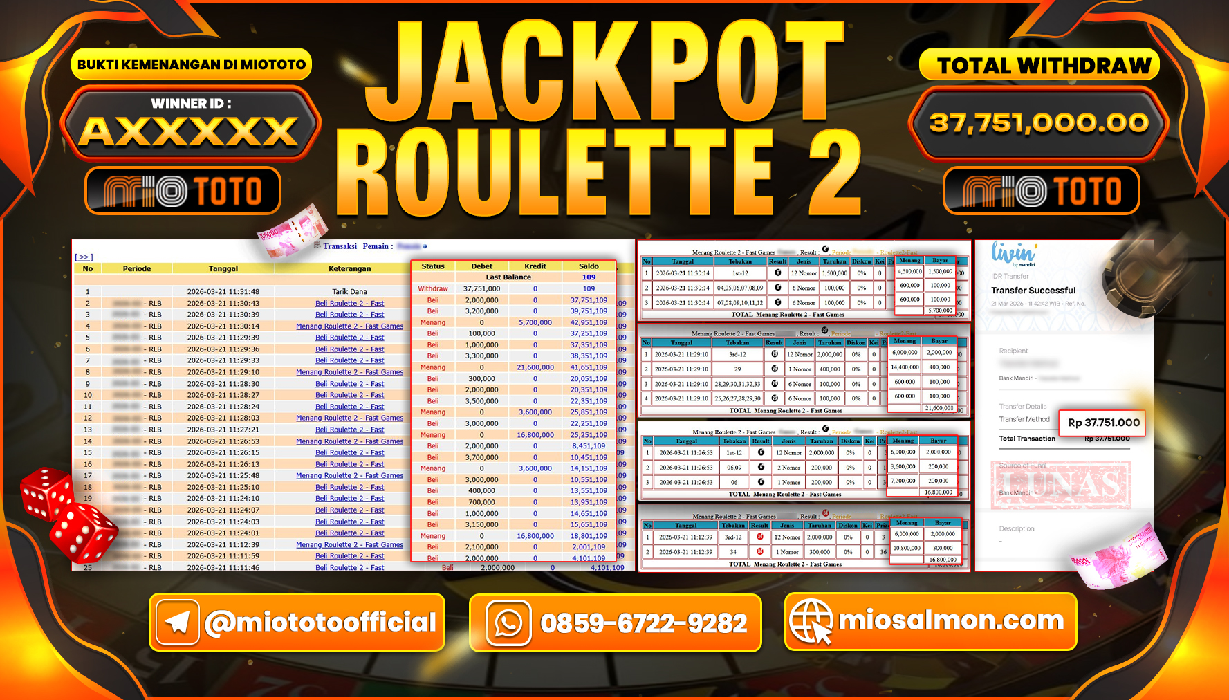 JACKPOT LIVE GAME ROULETTE 2 Rp.37,751,000 DI BAYAR TUNAI !!!