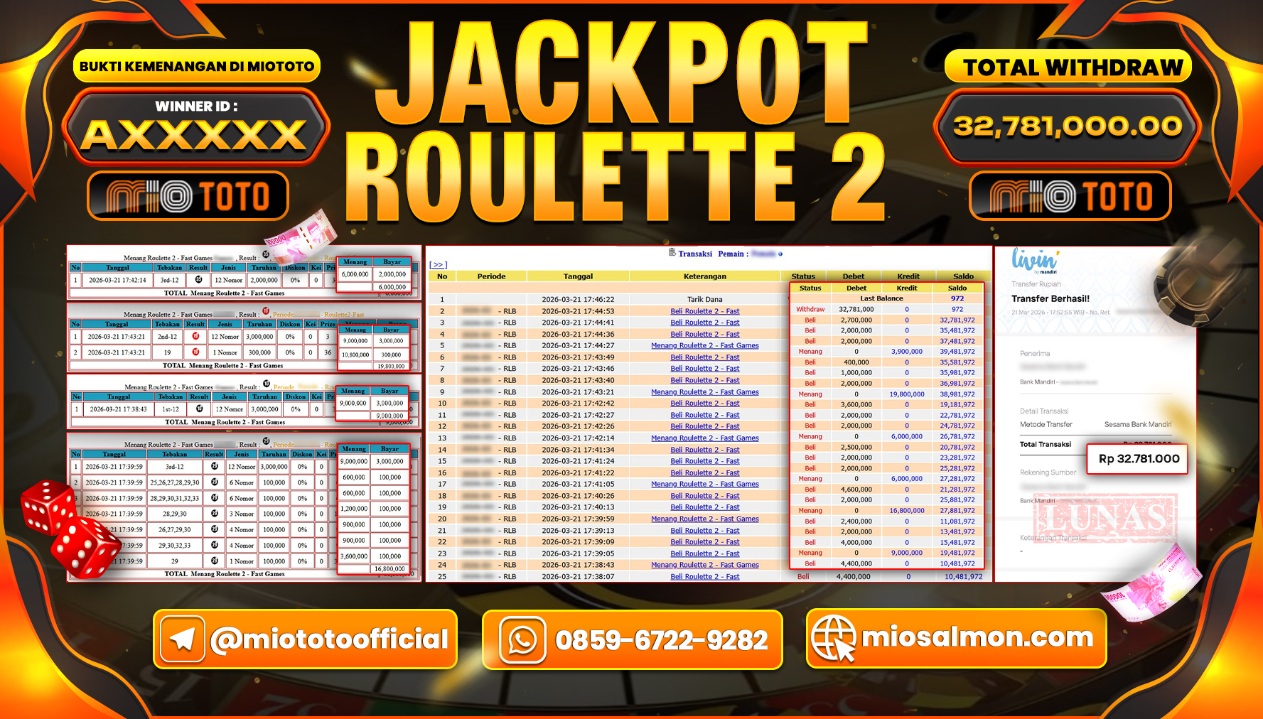 JACKPOT LIVE GAME ROULETTE 2 Rp.32,781,000 DI BAYAR TUNAI !!!