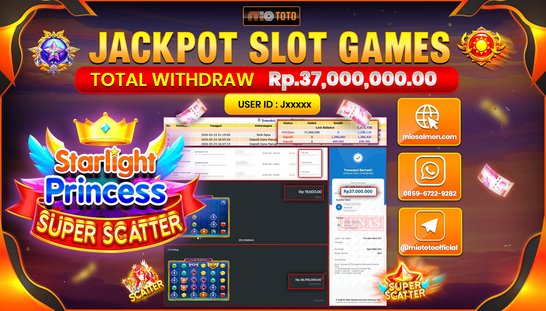 JACKPOT SLOT STARLIGHT PRINCESS SUPER SCATTER Rp.37,000,000 DI BAYAR TUNAI !!!