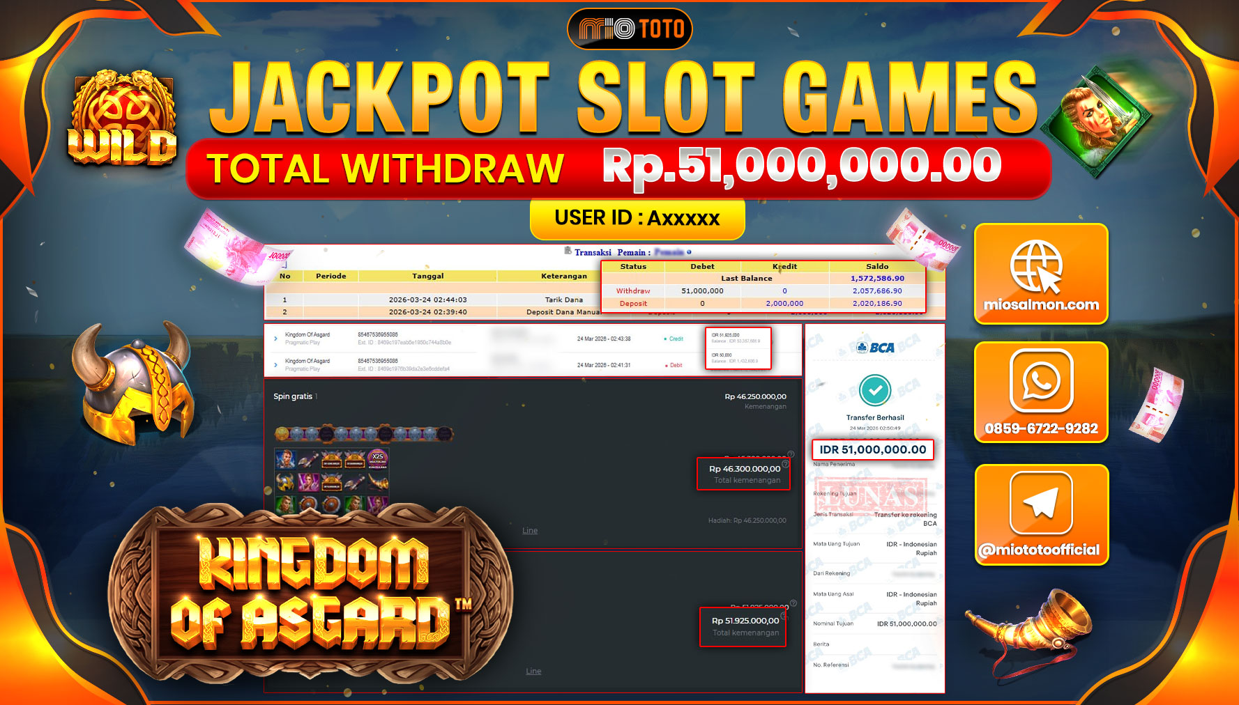 JACKPOT SLOT KINGDOM OF ASGARD Rp.51,000,000 DI BAYAR TUNAI !!!
