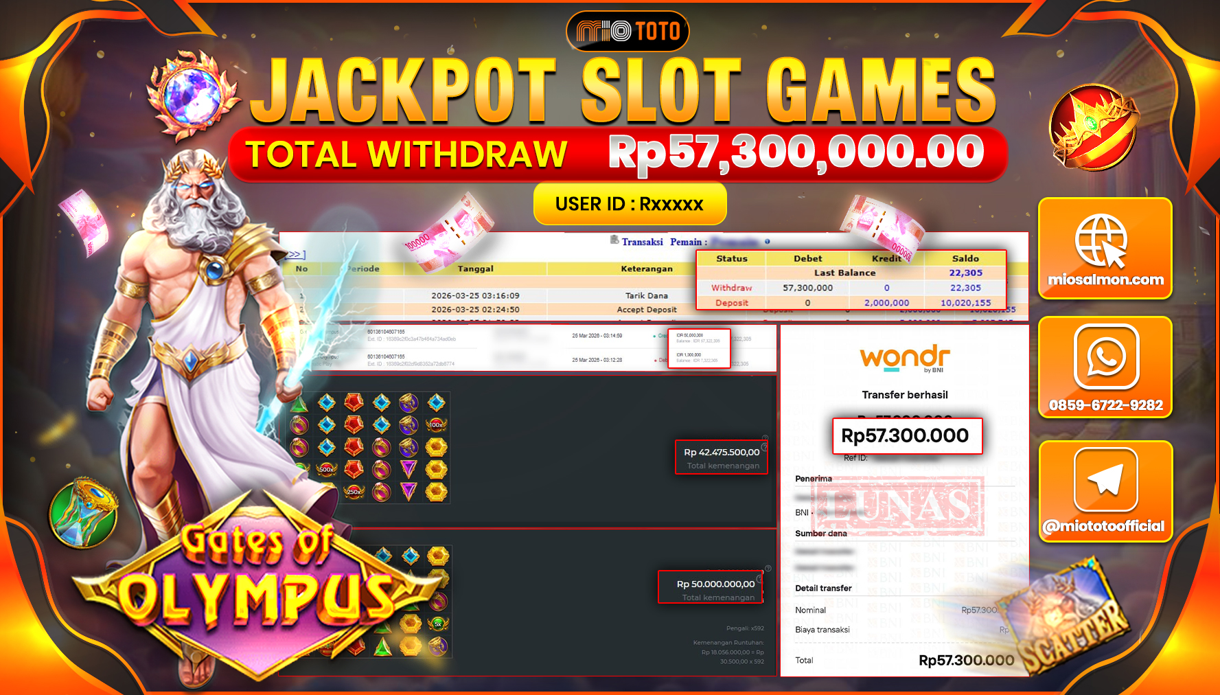 JACKPOT SLOT GATES OF OLYMPUS Rp.57,300,000 DI BAYAR TUNAI !!!