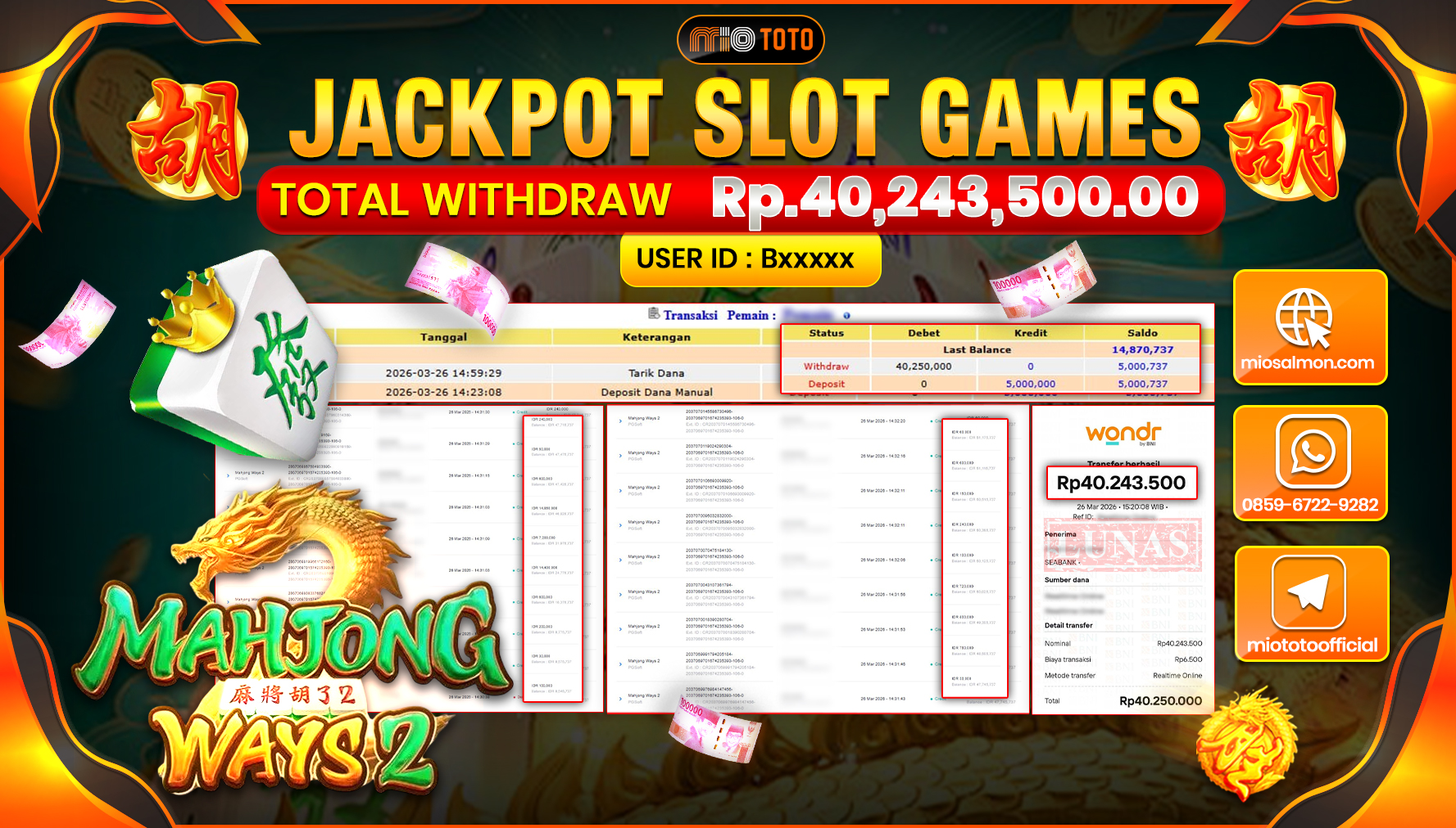 JACKPOT SLOT MAHJONG WAYS 2 Rp.40,243,500 DI BAYAR TUNAI !!!