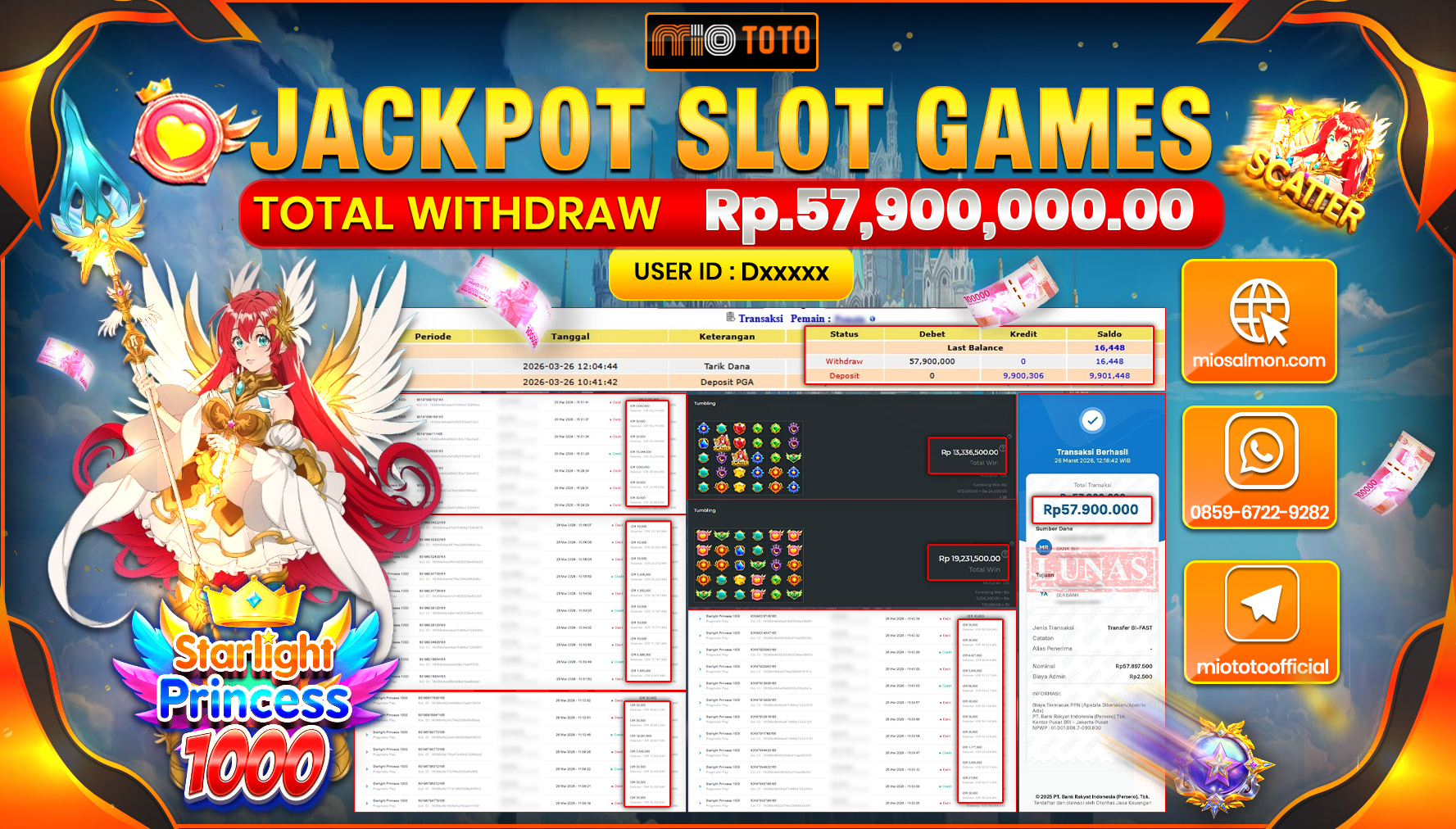 JACKPOT SLOT STARLIGHT PRINCESS 1000 Rp.57,900,000 DI BAYAR TUNAI !!!