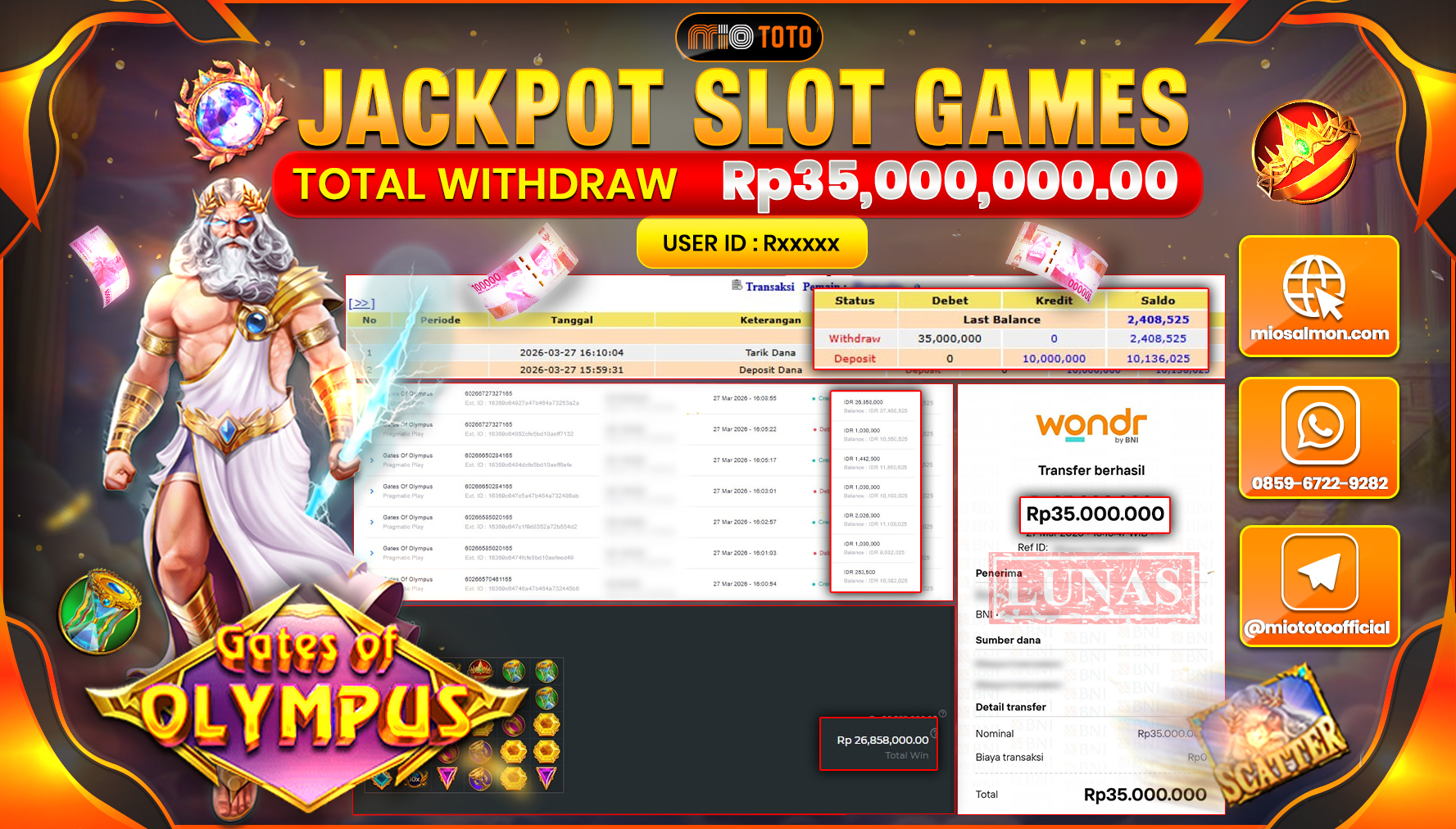 JACKPOT SLOT GATES OF OLYMPUS Rp.35,000,000 DI BAYAR TUNAI !!!