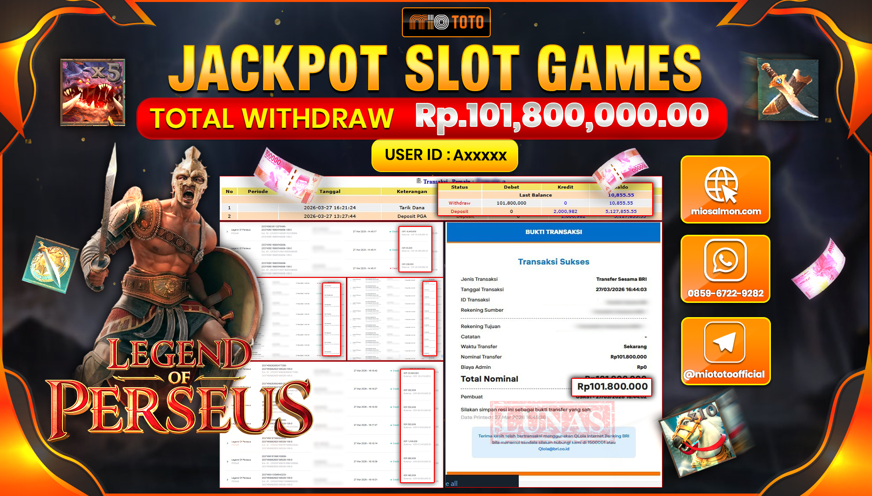 JACKPOT SLOT LEGEND OF PERSEUS Rp.101,800,000 DI BAYAR TUNAI !!!