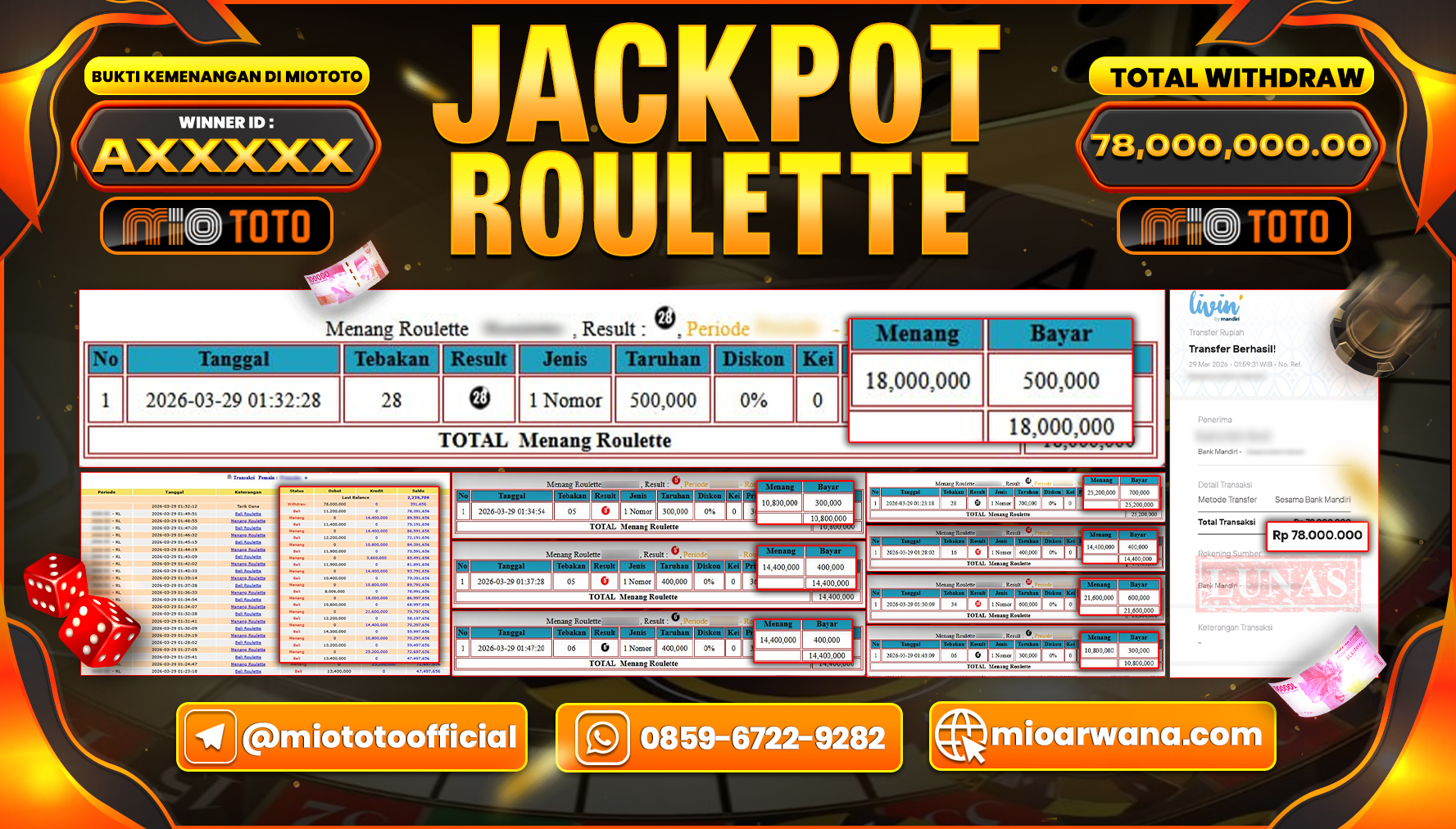 JACKPOT LIVE GAME ROULETTE 2 Rp.78,000,000 DI BAYAR TUNAI !!!