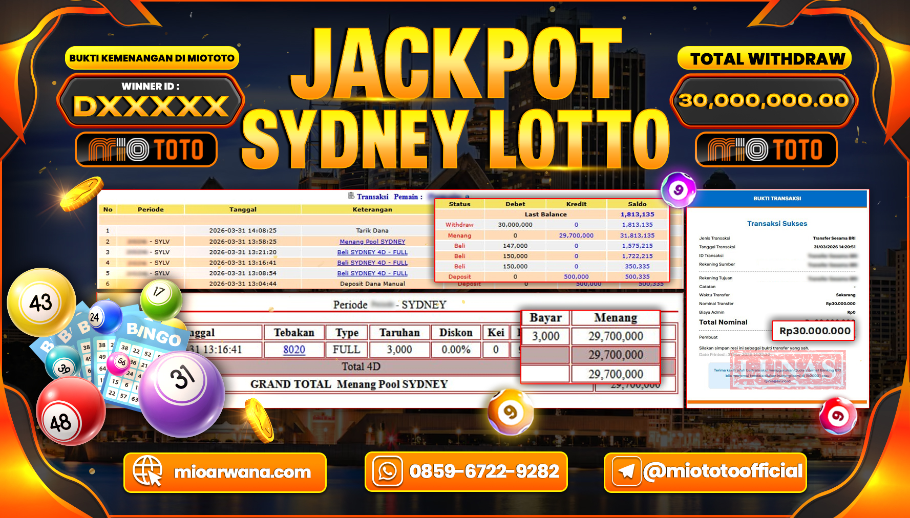 JACKPOT TOGEL SYDNEY LOTTO Rp.30,000,000 DI BAYAR TUNAI !!!