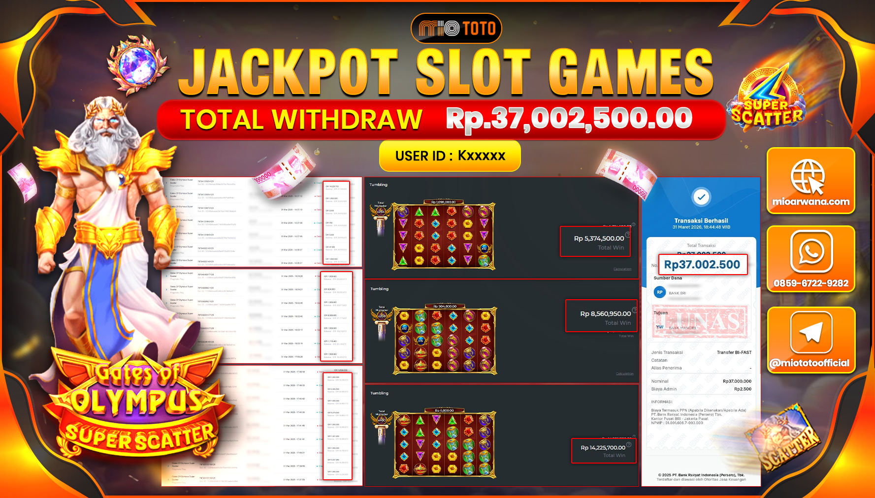 JACKPOT SLOT GATES OF OLYMPUS SUPER SCATTER Rp.37,002,500 DI BAYAR TUNAI !!!