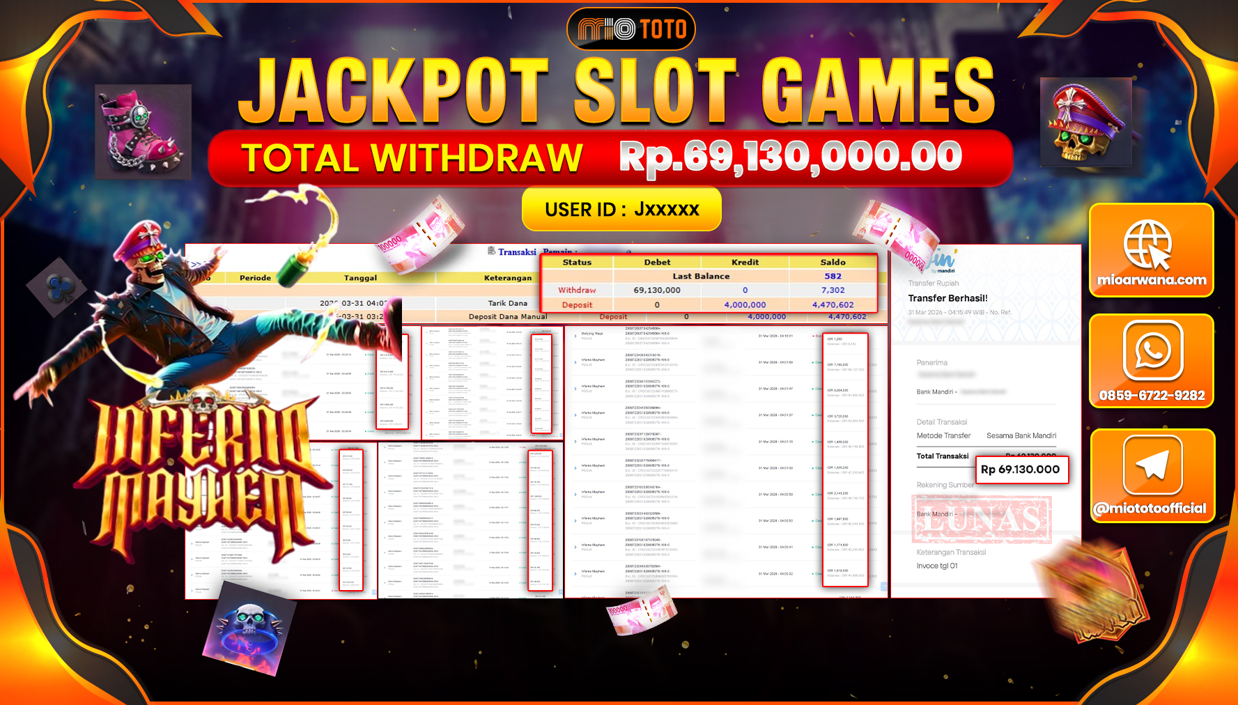 JACKPOT SLOT INFERNO MAYHEM Rp.69,130,000 DI BAYAR TUNAI !!!
