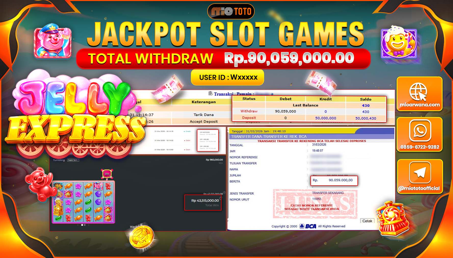 JACKPOT SLOT JELLY EXPRESS Rp.90,059,000 DI BAYAR TUNAI !!!