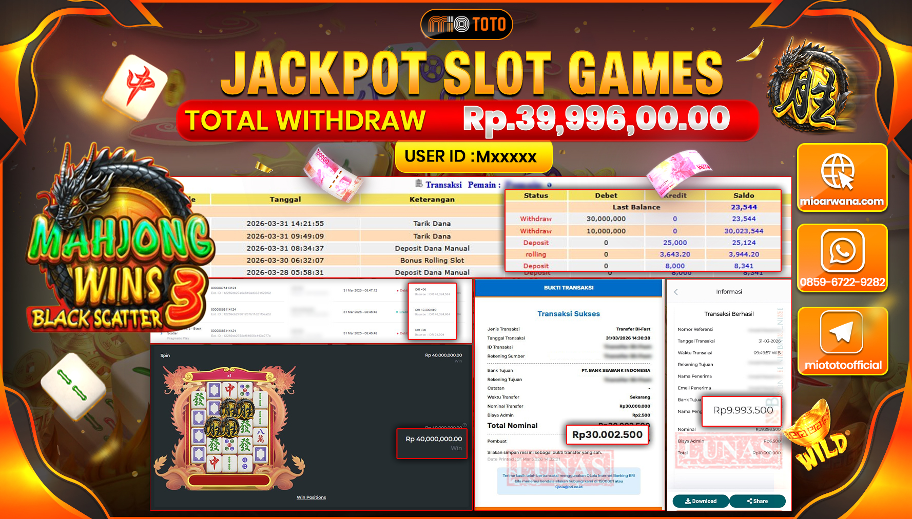 JACKPOT SLOT MAHJONG WINS BLACK SCATTER 3 Rp.39,996,000 DI BAYAR TUNAI !!!
