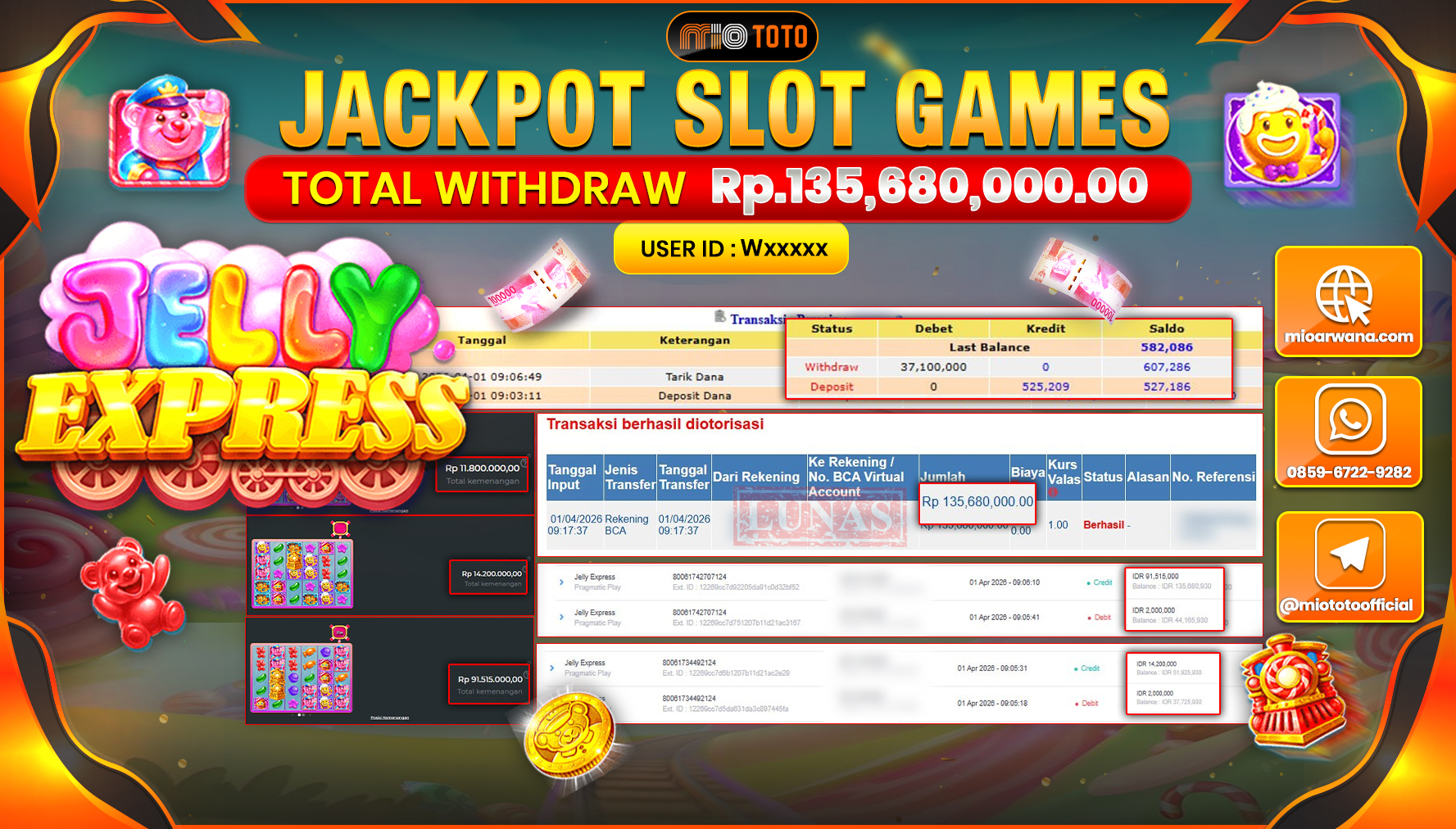 JACKPOT SLOT JELLY EXPRESS Rp.135,680,000 DI BAYAR TUNAI !!!
