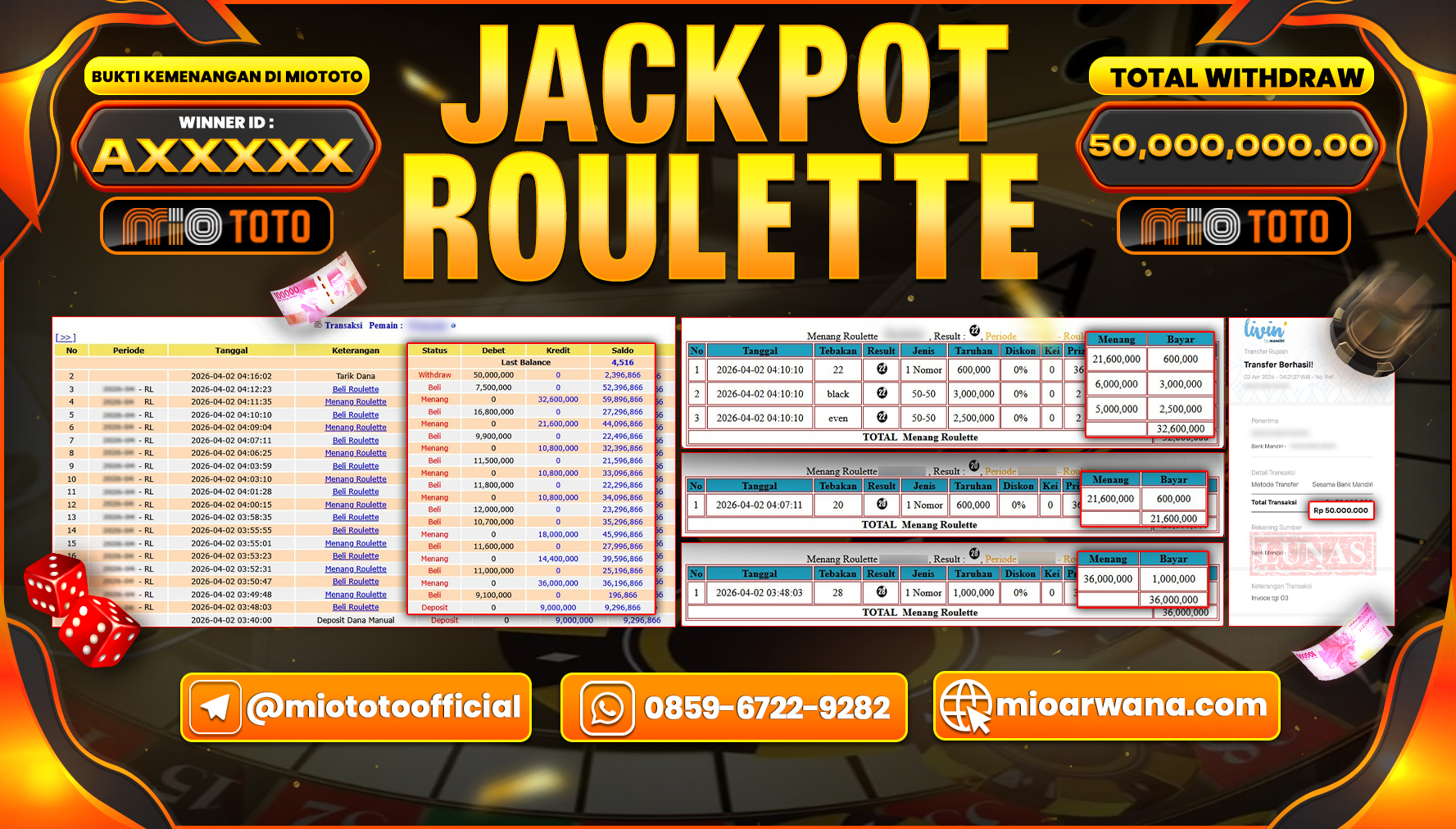 JACKPOT LIVE GAME ROULETTE 2 - FAST Rp.50,000,000 DI BAYAR TUNAI !!!
