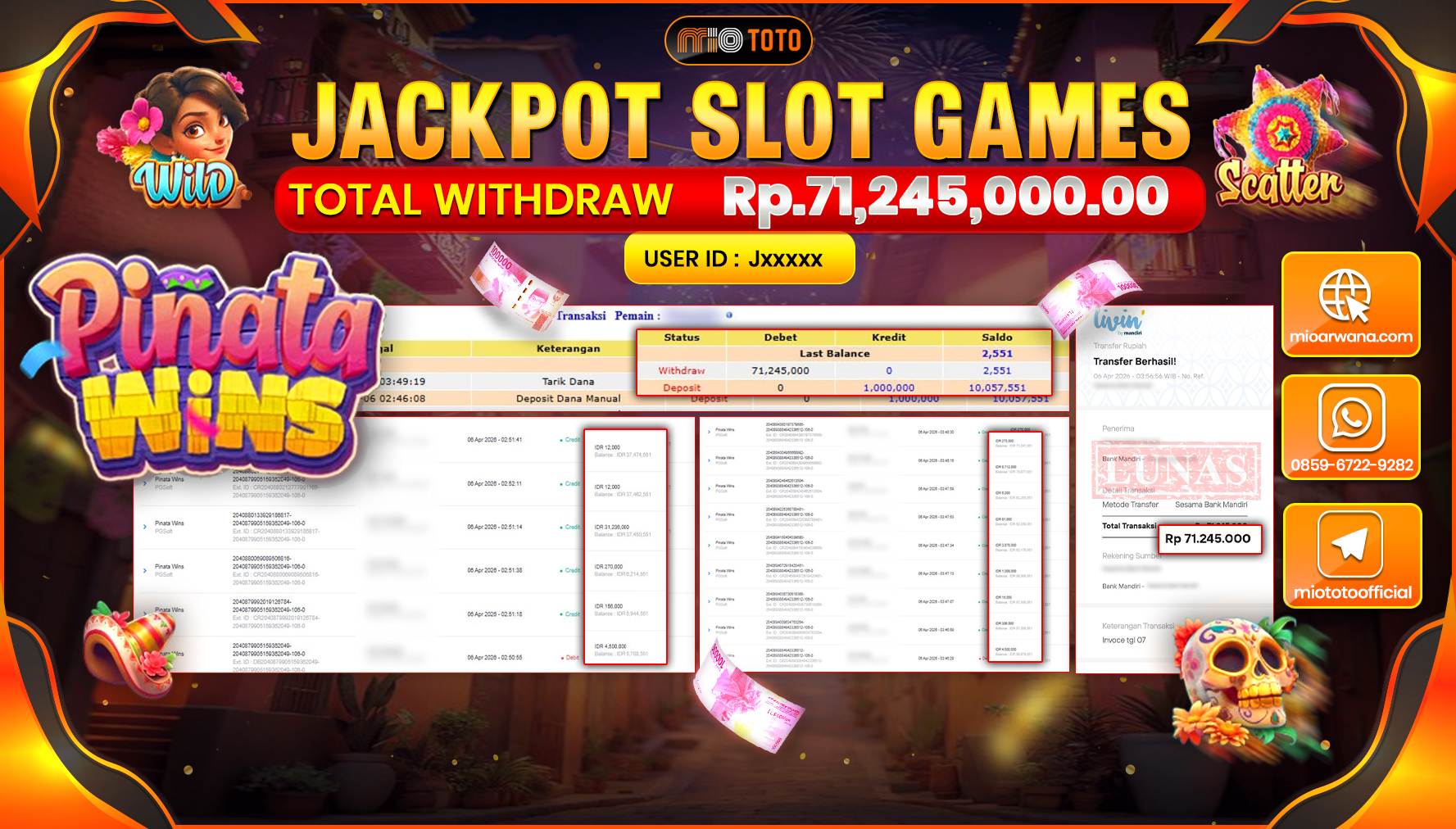 JACKPOT SLOT PINATA WINS Rp.71,245,000 DI BAYAR TUNAI !!!