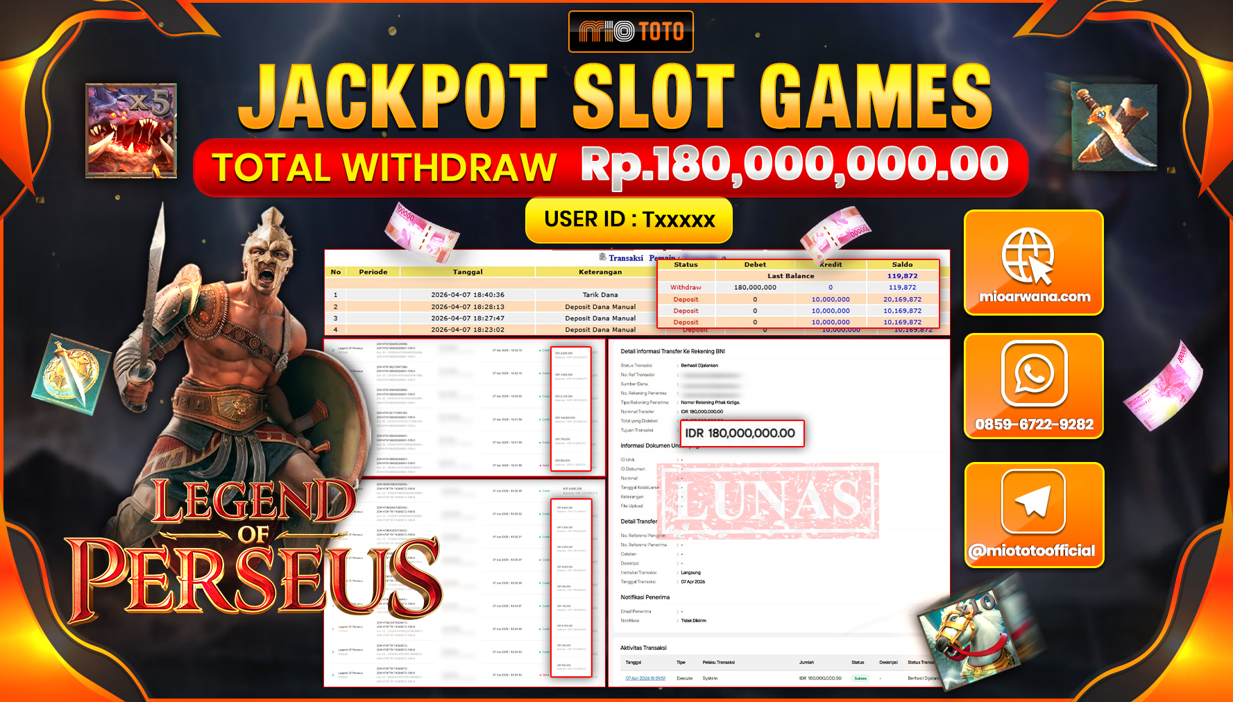 JACKPOT SLOT LEGEND OF PERSEUS Rp.180,000,000 DI BAYAR TUNAI !!!