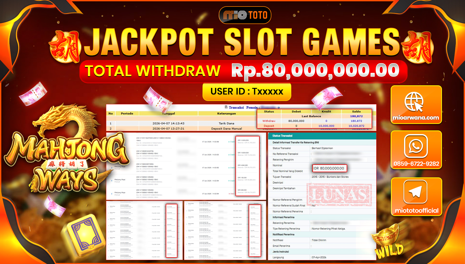 JACKPOT SLOT MAHJONG WAYS Rp.80,000,000 DI BAYAR TUNAI !!!