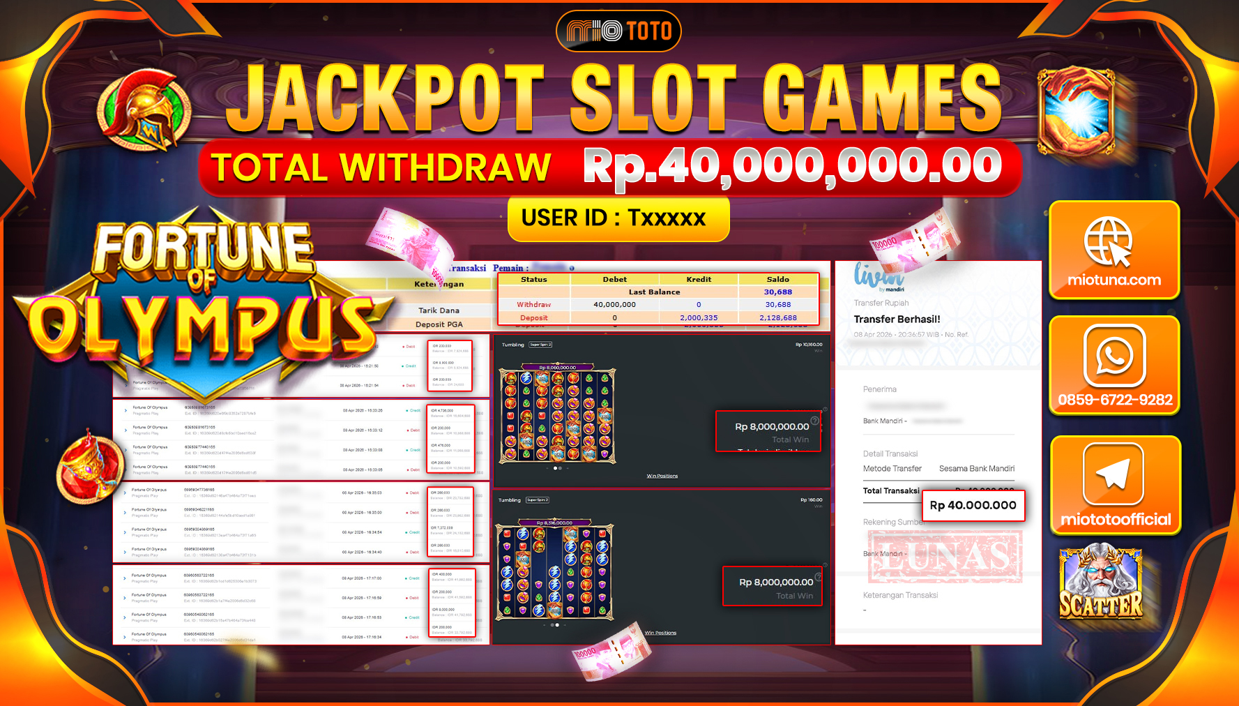 JACKPOT SLOT FORTUNE OF OLYMPUS Rp.40,000,000 DI BAYAR TUNAI !!!