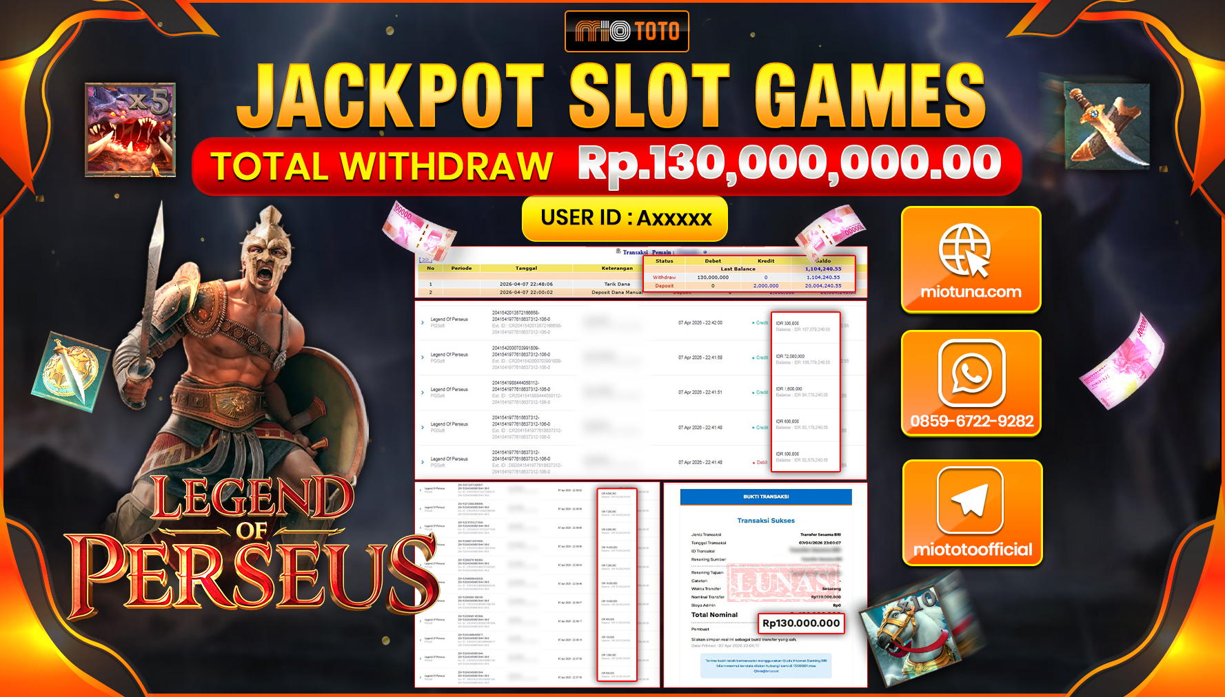 JACKPOT SLOT LEGEND OF PERSEUS Rp.130,000,000 DI BAYAR TUNAI !!!