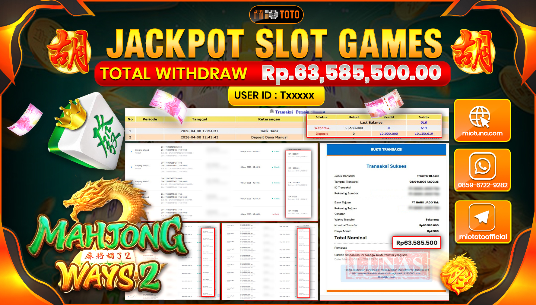 JACKPOT SLOT MAHJONG WAYS 2 Rp.63,585,500 DI BAYAR TUNAI !!!