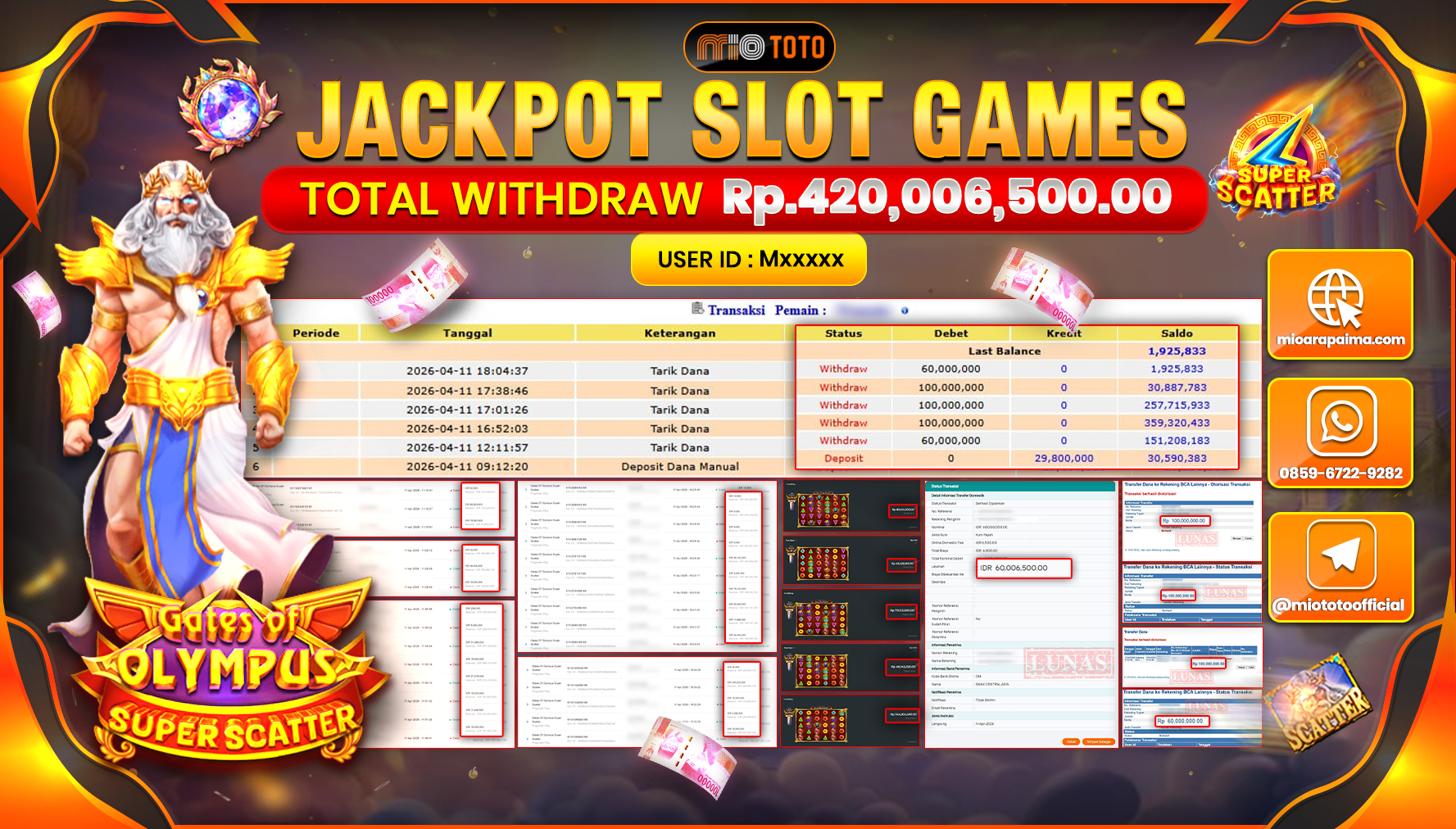 JACKPOT SLOT GATES OF OLYMPUS SUPER SCATTER Rp.420,006,500 DI BAYAR TUNAI !!!