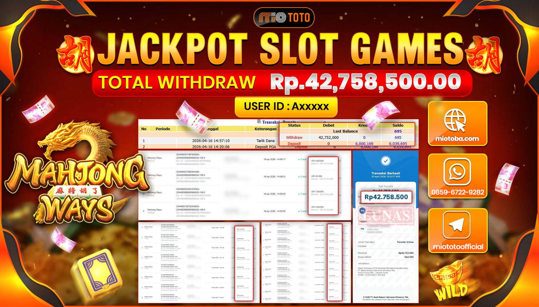 JACKPOT SLOT MAHJONG WAYS Rp.42,758,500 DI BAYAR TUNAI !!!