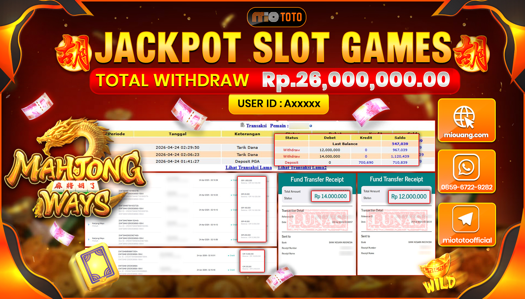 JACKPOT SLOT MAHJONG WAYS Rp.26,000,000 DI BAYAR TUNAI !!!