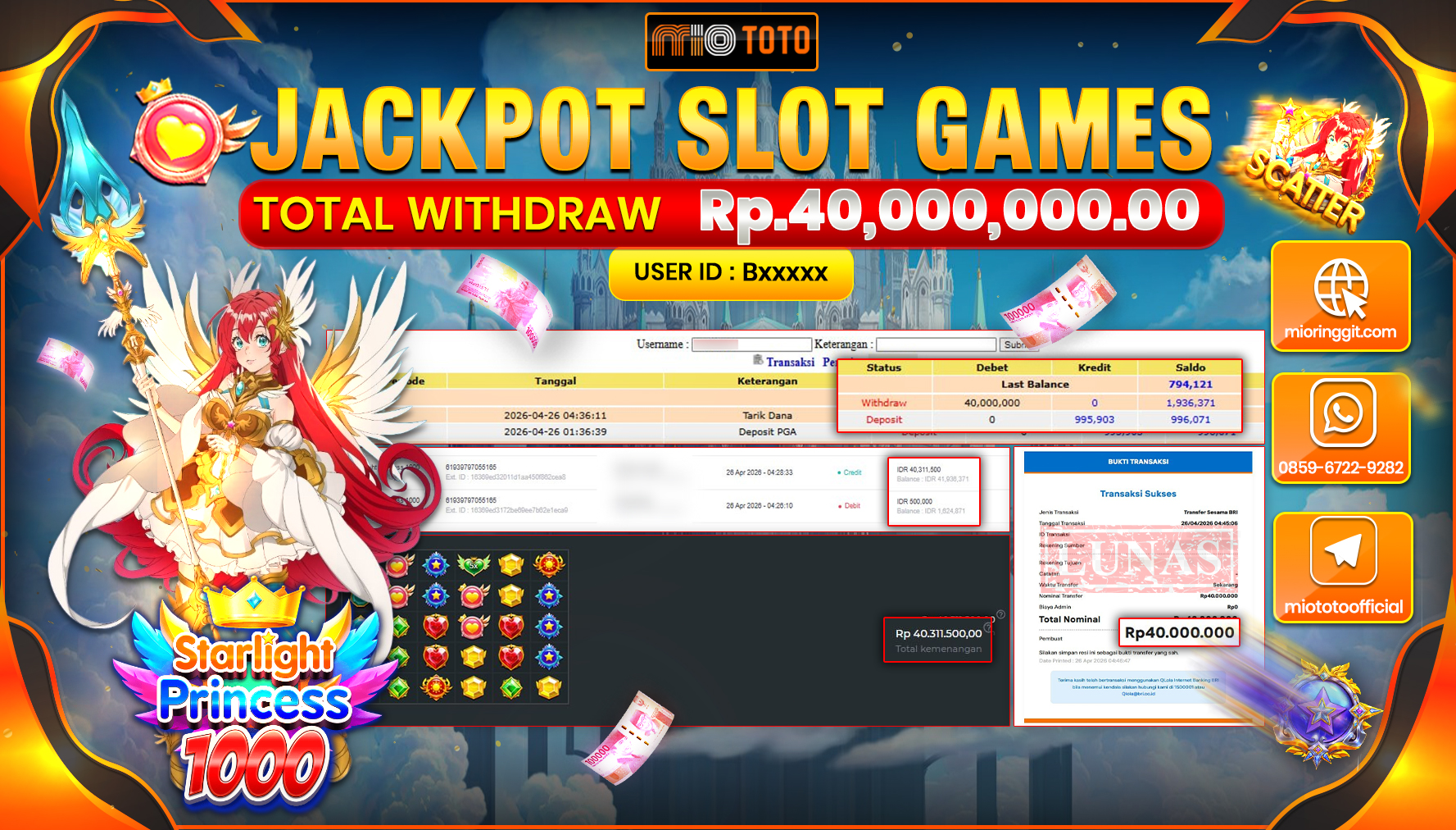 JACKPOT SLOT STARLIGHT PRINCESS 1000 Rp.40,000,000 DI BAYAR TUNAI !!!