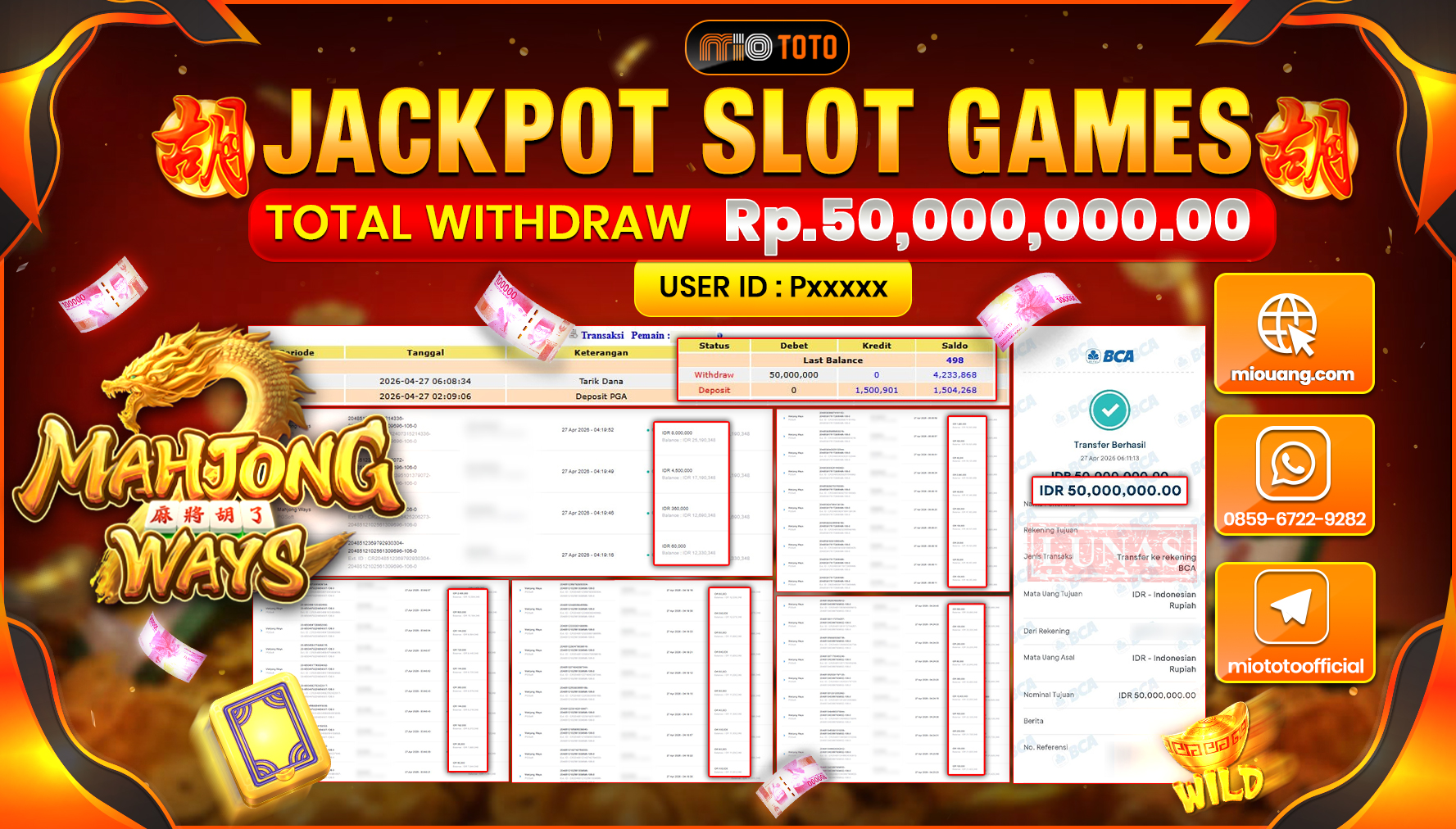 JACKPOT SLOT MAHJONG WAYS Rp.50,000,000 DI BAYAR TUNAI !!!