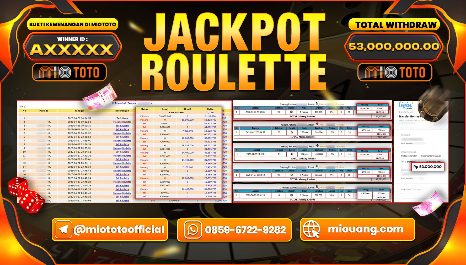JACKPOT LIVE GAME ROULETTE Rp.53,000,000 DI BAYAR TUNAI !!!