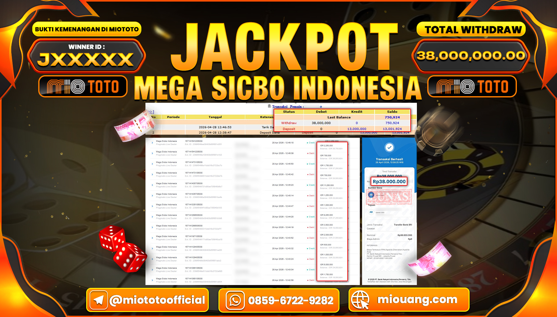 JACKPOT PRAGMATIC LIVE DEALER MEGA SICBO INDONESIA Rp.38,000,000 DI BAYAR TUNAI !!!
